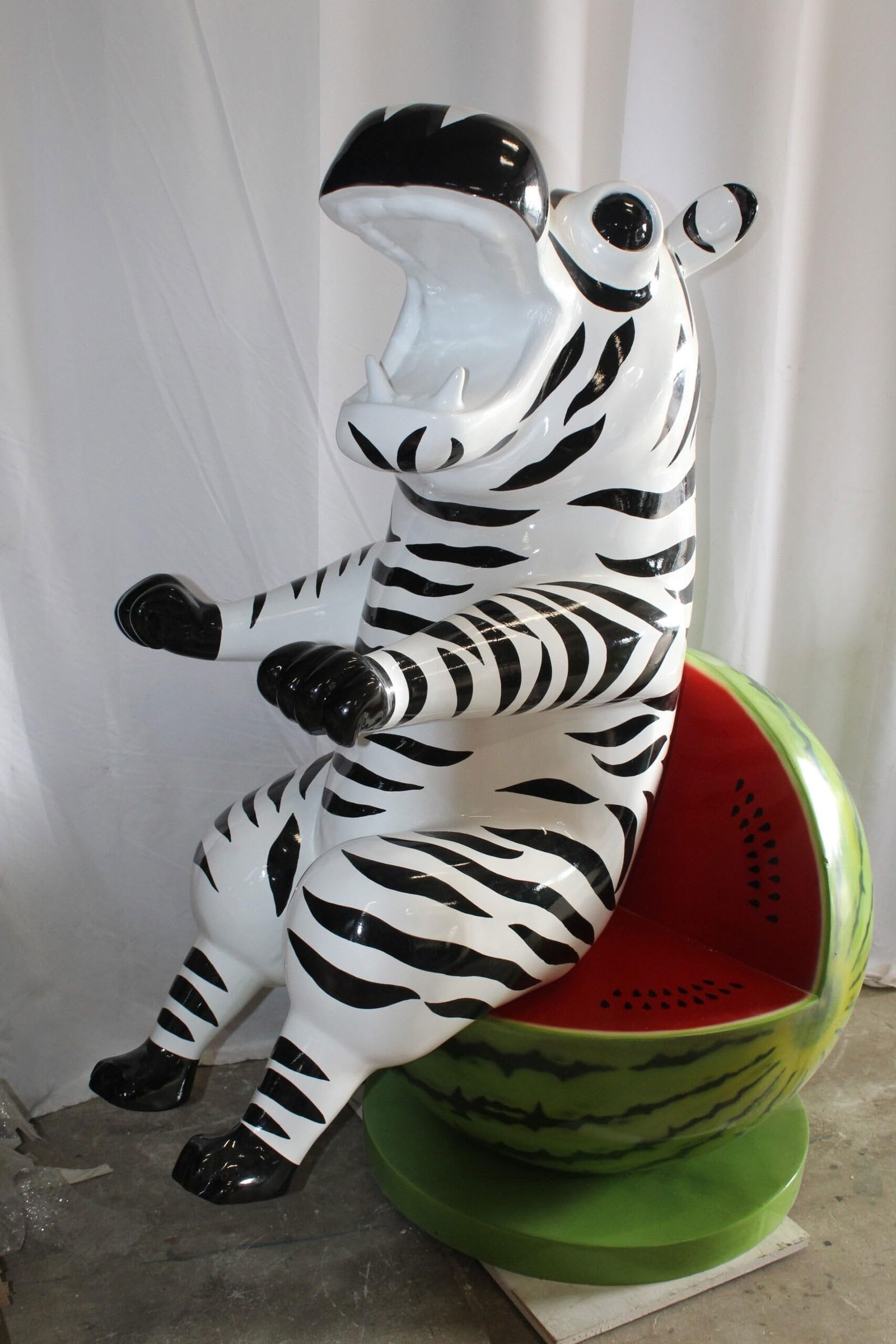 Happy Hippo Wearing Pajamas on a Watermelon Fiberglass statue 40" x 58" x 67"H - 8