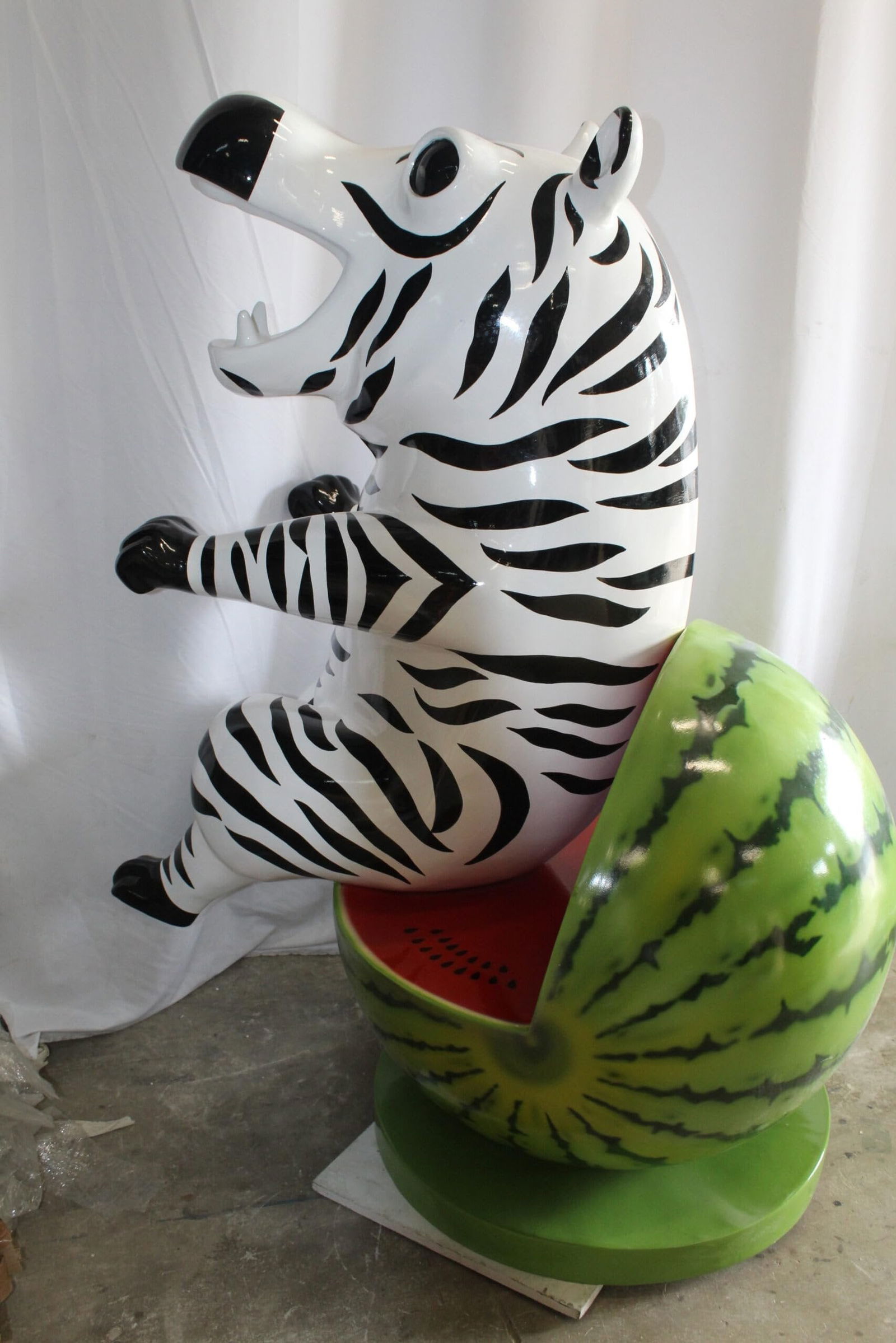 Happy Hippo Wearing Pajamas on a Watermelon Fiberglass statue 40" x 58" x 67"H - 9