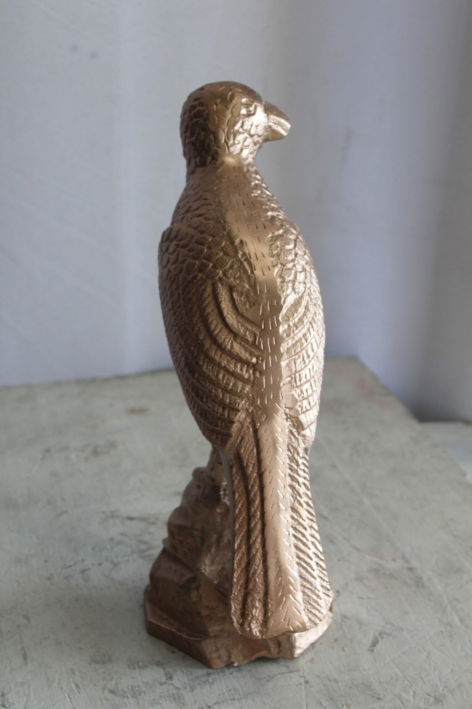 Aluminum Bird on Rock with Gold Finish, Elegant Decor 7" x 5" x 15"H - 10