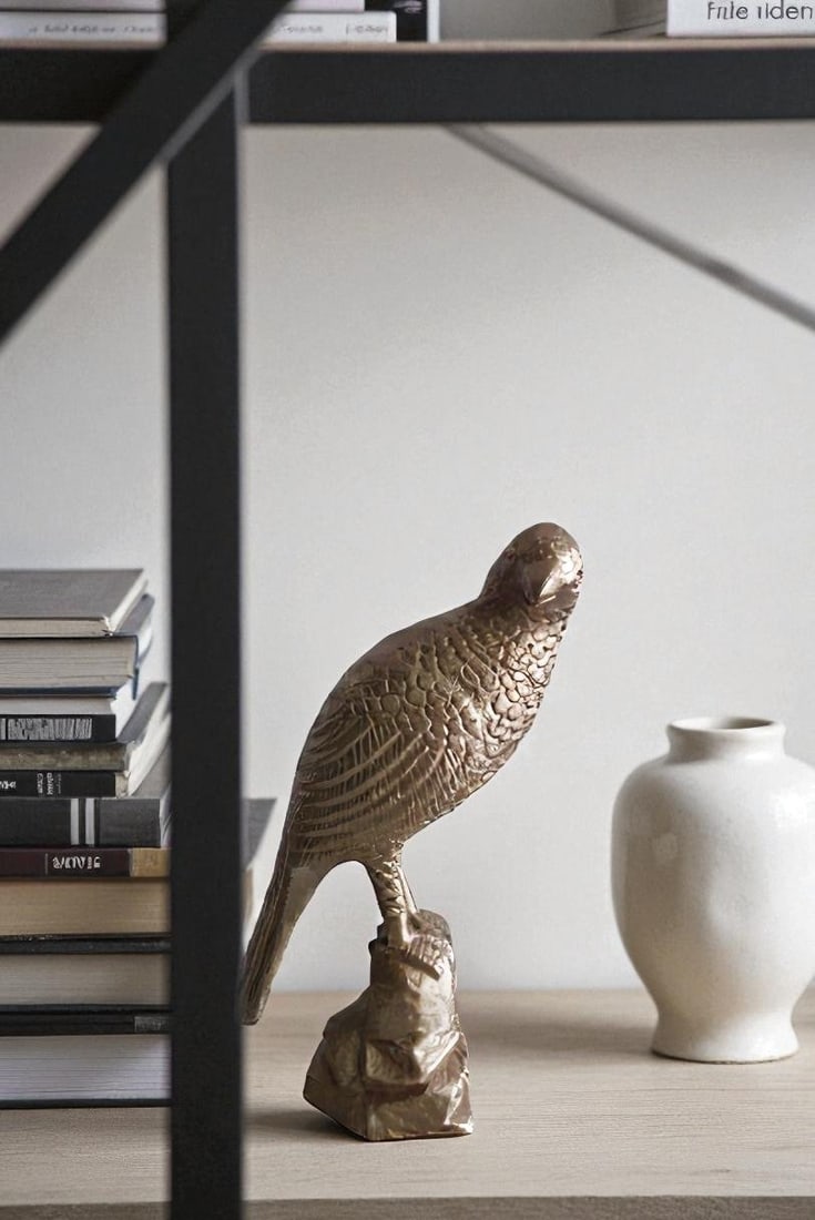 Aluminum Bird on Rock with Gold Finish, Elegant Decor 7" x 5" x 15"H - 2