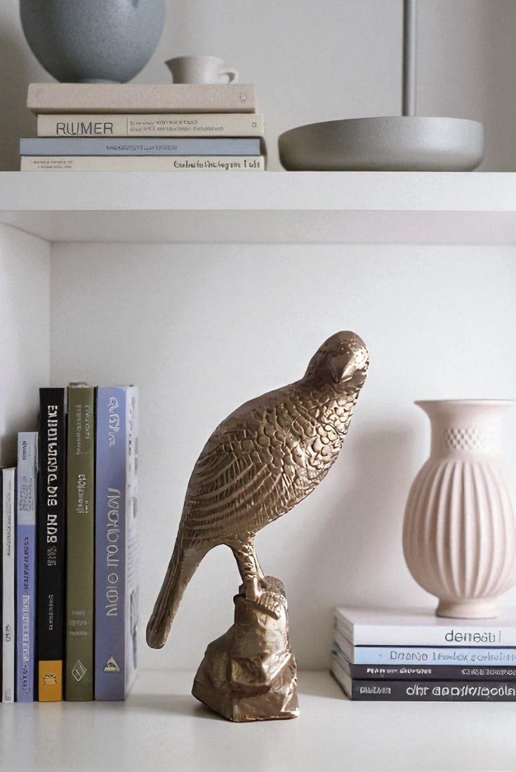 Aluminum Bird on Rock with Gold Finish, Elegant Decor 7" x 5" x 15"H - 3