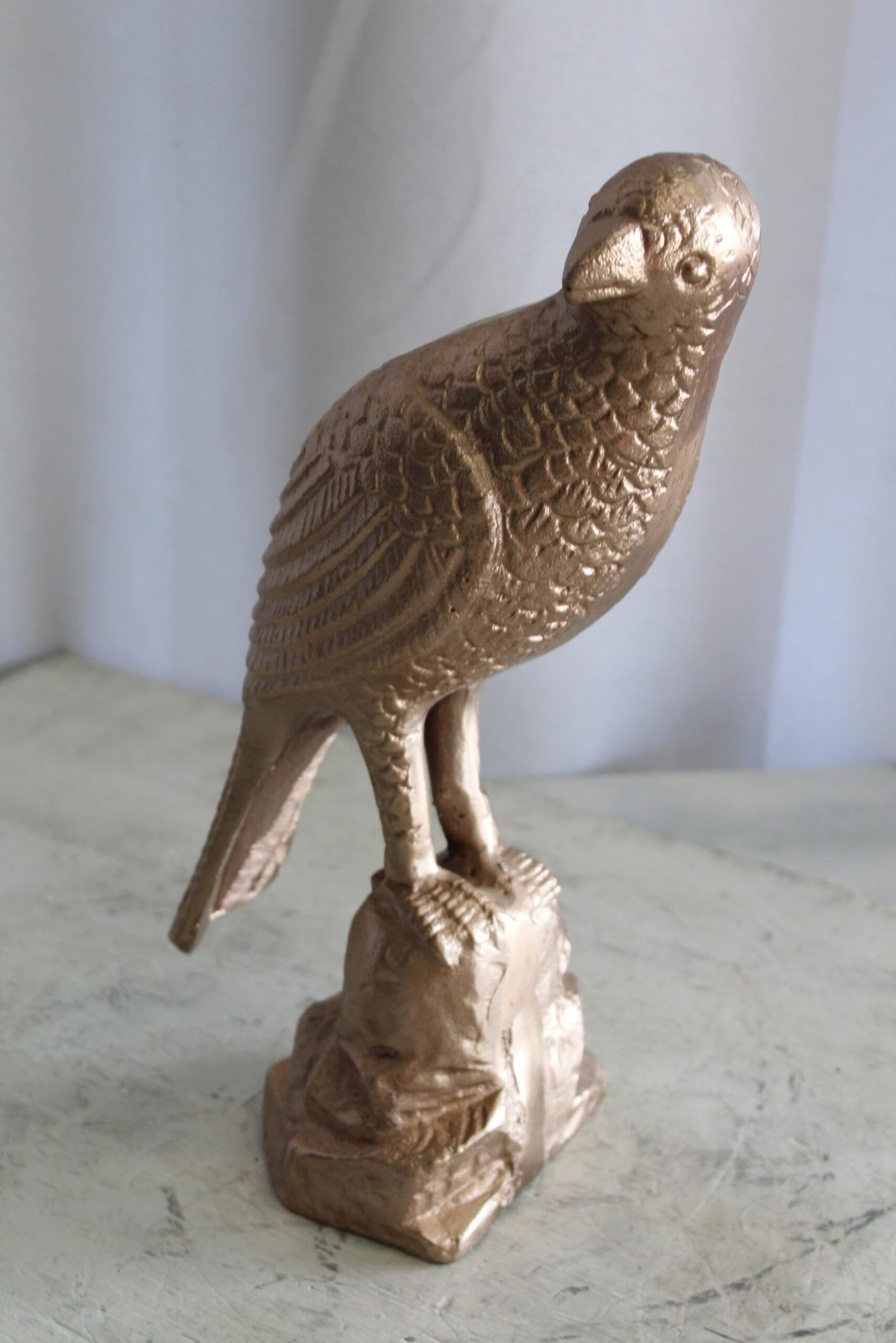 Aluminum Bird on Rock with Gold Finish, Elegant Decor 7" x 5" x 15"H - 5