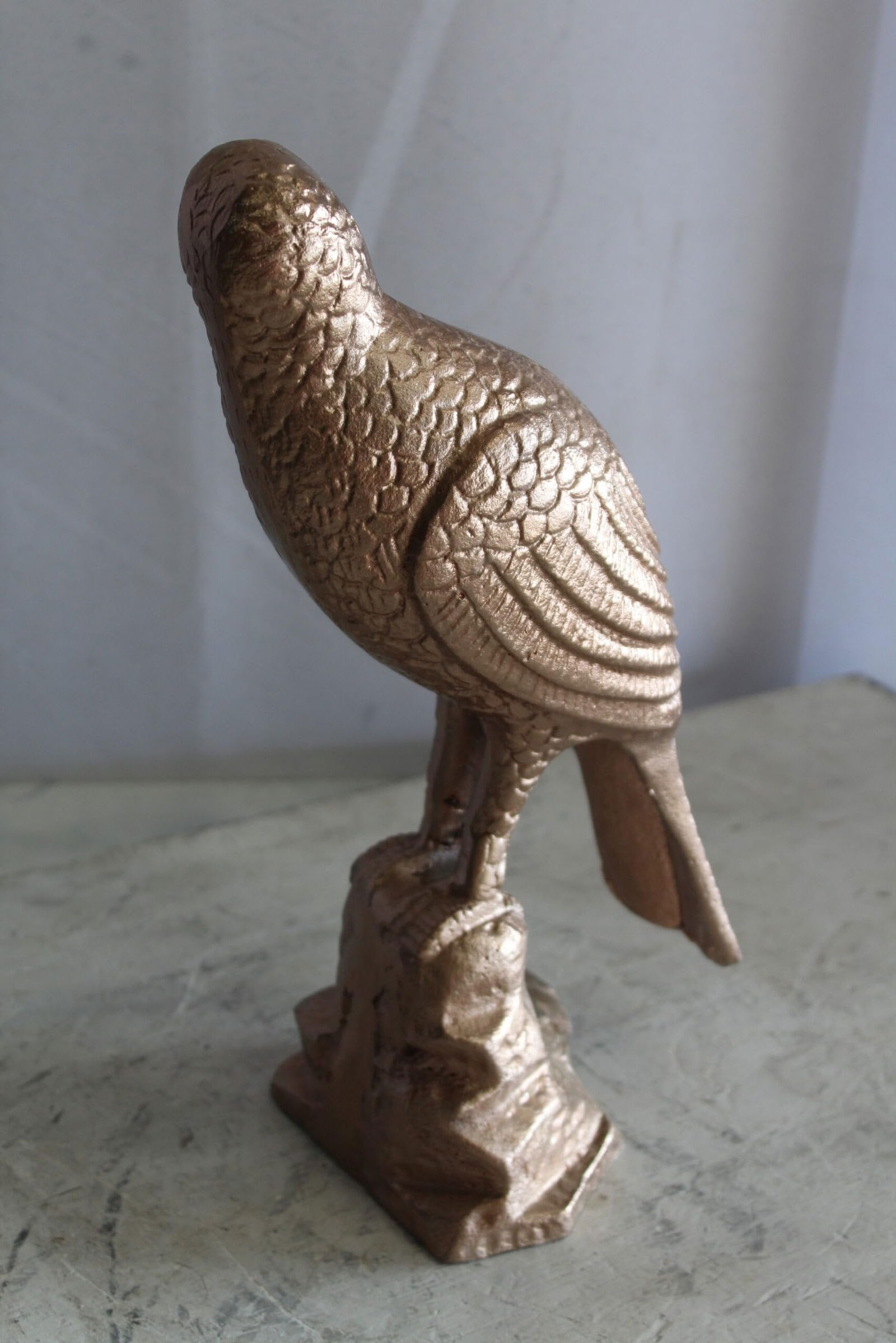 Aluminum Bird on Rock with Gold Finish, Elegant Decor 7" x 5" x 15"H - 8