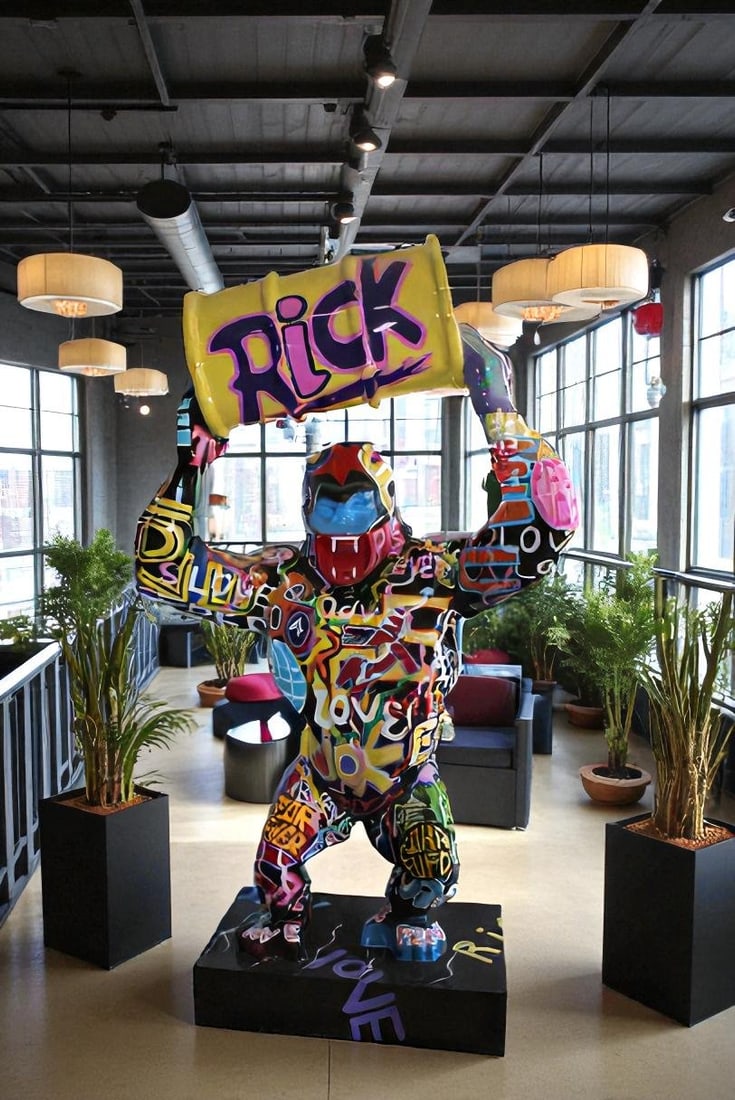 Giant Resin Gorilla Statue Holding a Barrell 28" x 21" x 83"H - 12