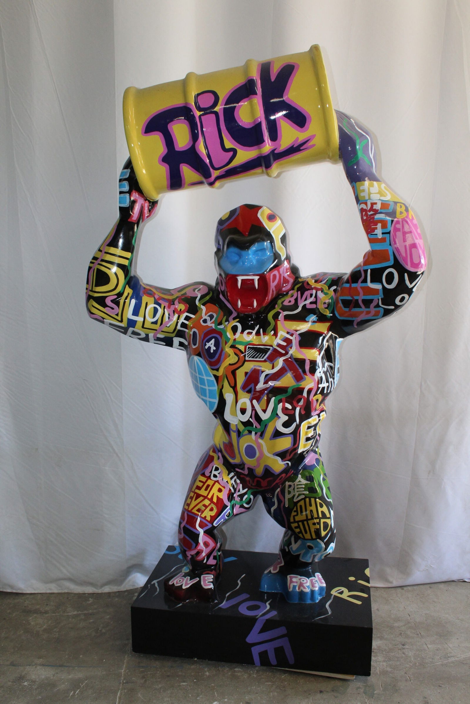 Giant Resin Gorilla Statue Holding a Barrell 28" x 21" x 83"H - 13