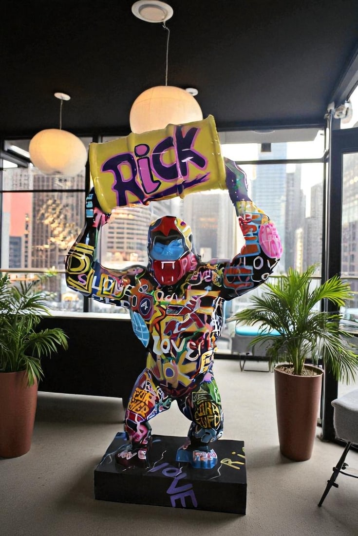 Giant Resin Gorilla Statue Holding a Barrell 28" x 21" x 83"H - 14