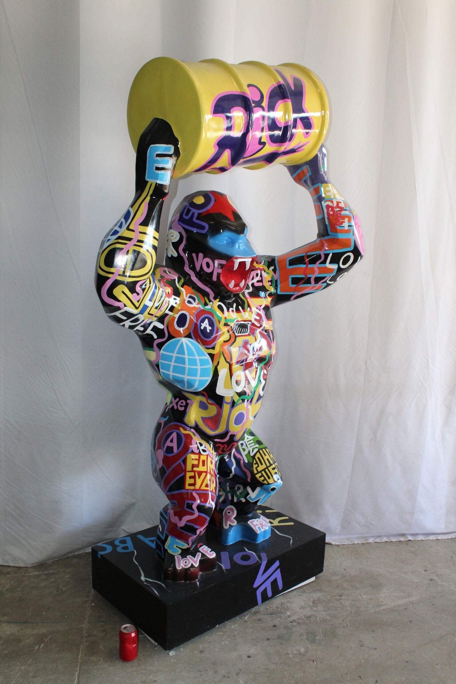 Giant Resin Gorilla Statue Holding a Barrell 28" x 21" x 83"H - 3