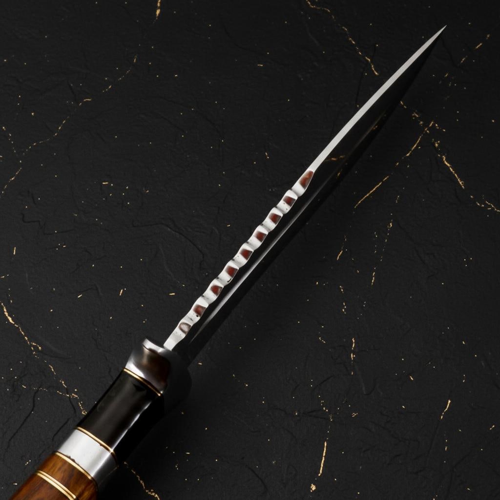 Handmade 14" D2 Steel Kukri Hunting Knife with Wood & Horn Handle and Sheath - 5