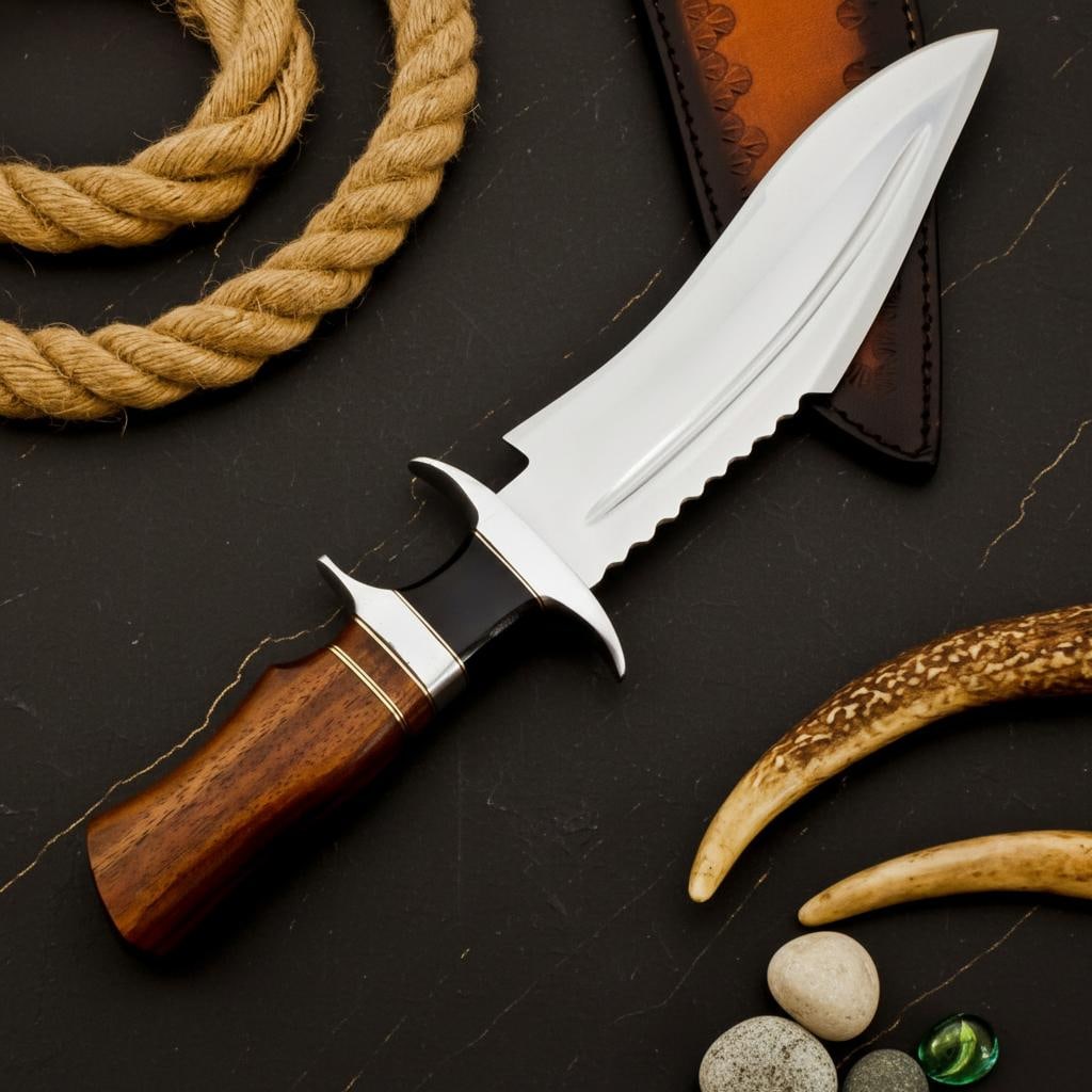 Handmade 14" D2 Steel Kukri Hunting Knife with Wood & Horn Handle and Sheath - 6