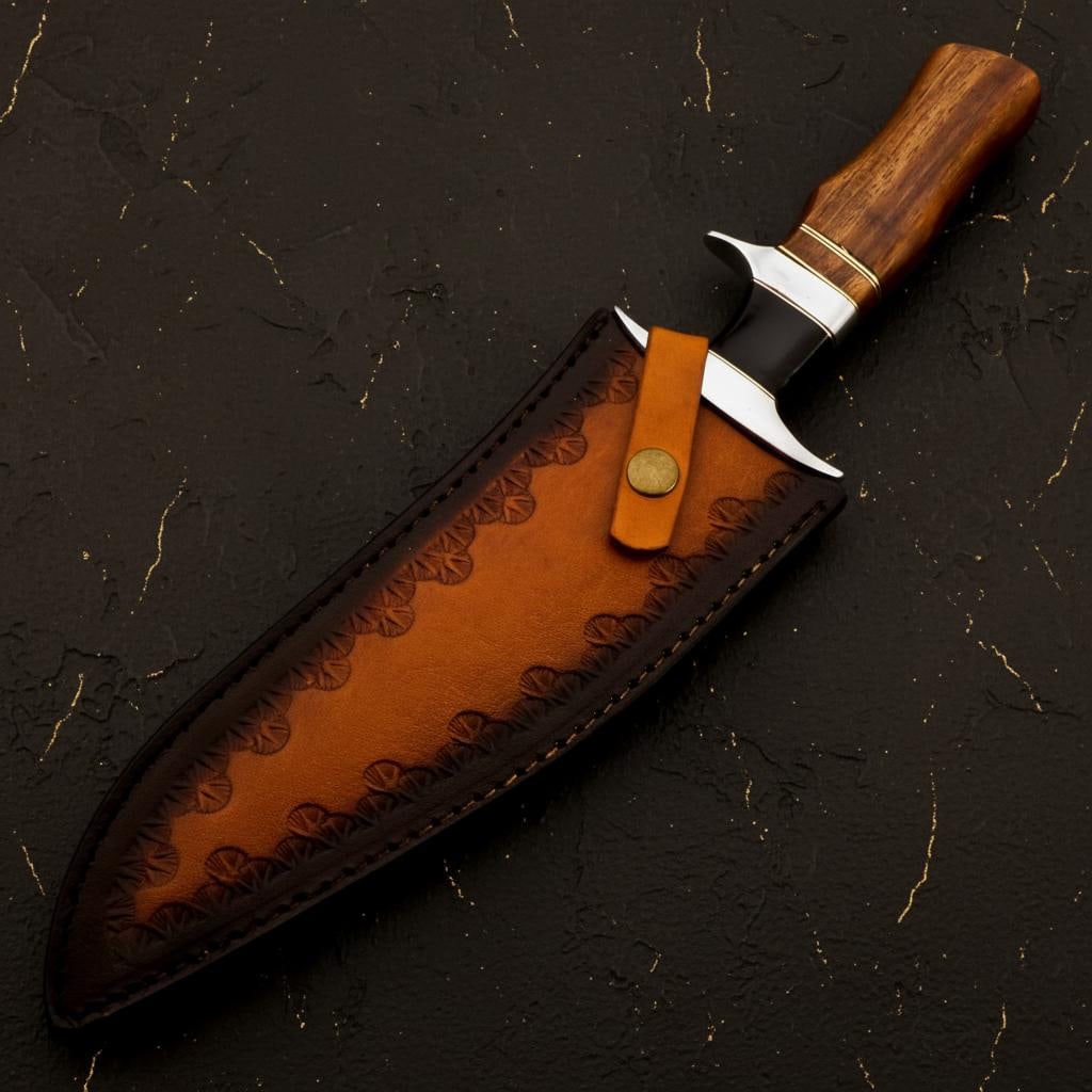 Handmade 14" D2 Steel Kukri Hunting Knife with Wood & Horn Handle and Sheath - 7