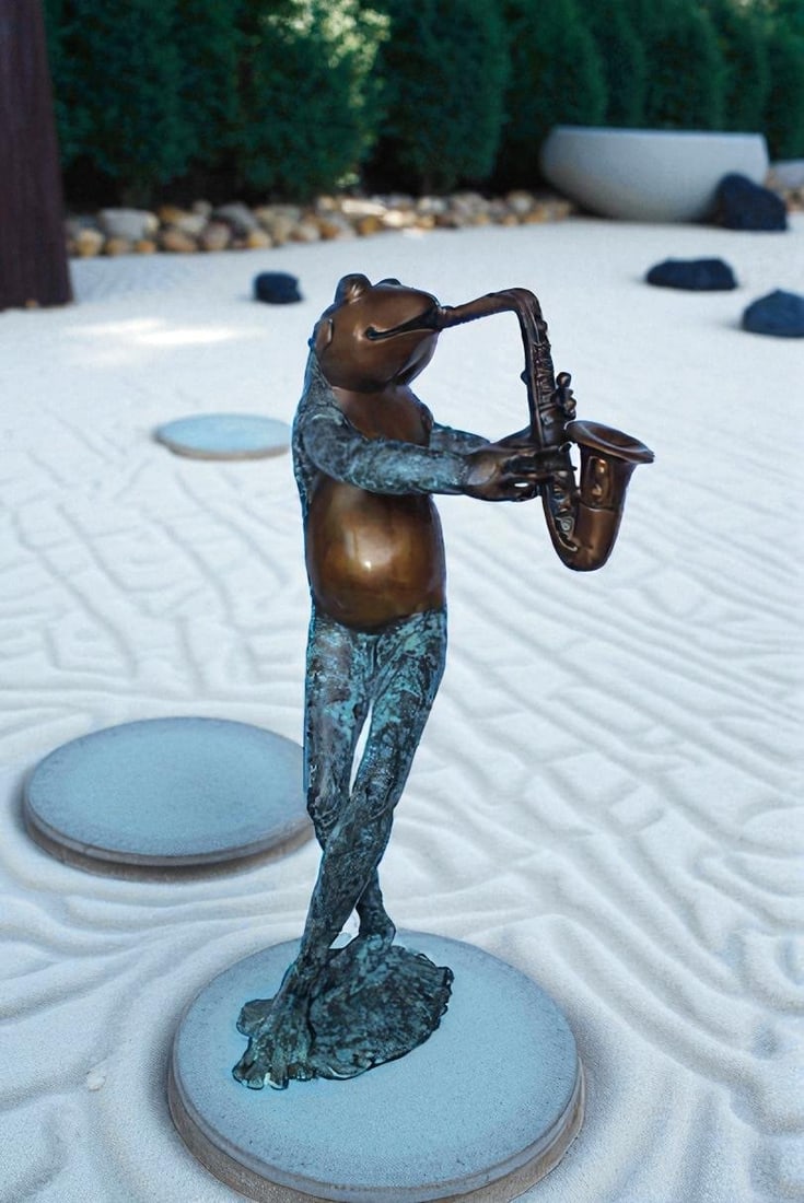 Musical Frog Playing Saxophone Bronze Fountain, Fun home Decor 14" x 9" x 32"H - 2