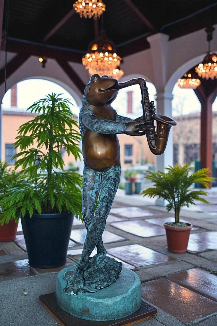 Musical Frog Playing Saxophone Bronze Fountain, Fun home Decor 14" x 9" x 32"H - 3