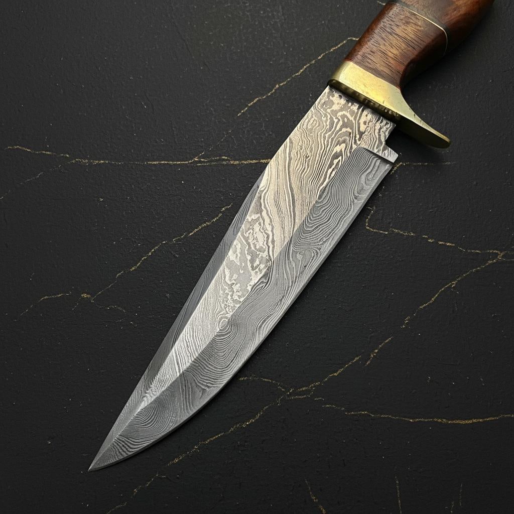 12" Handmade Damascus Steel Bowie Knife | Rosewood Handle | Hunting & Camping - 2