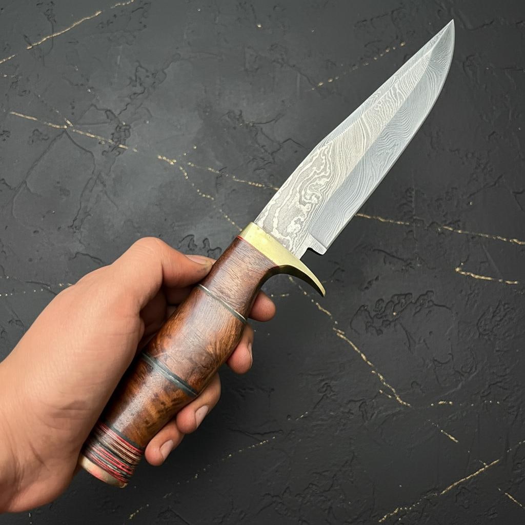 12" Handmade Damascus Steel Bowie Knife | Rosewood Handle | Hunting & Camping - 3