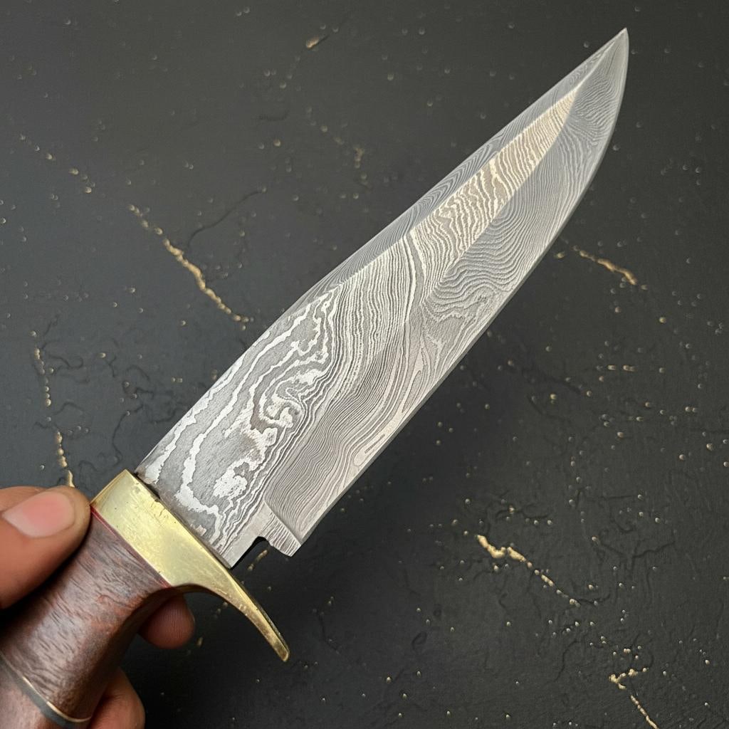 12" Handmade Damascus Steel Bowie Knife | Rosewood Handle | Hunting & Camping - 4