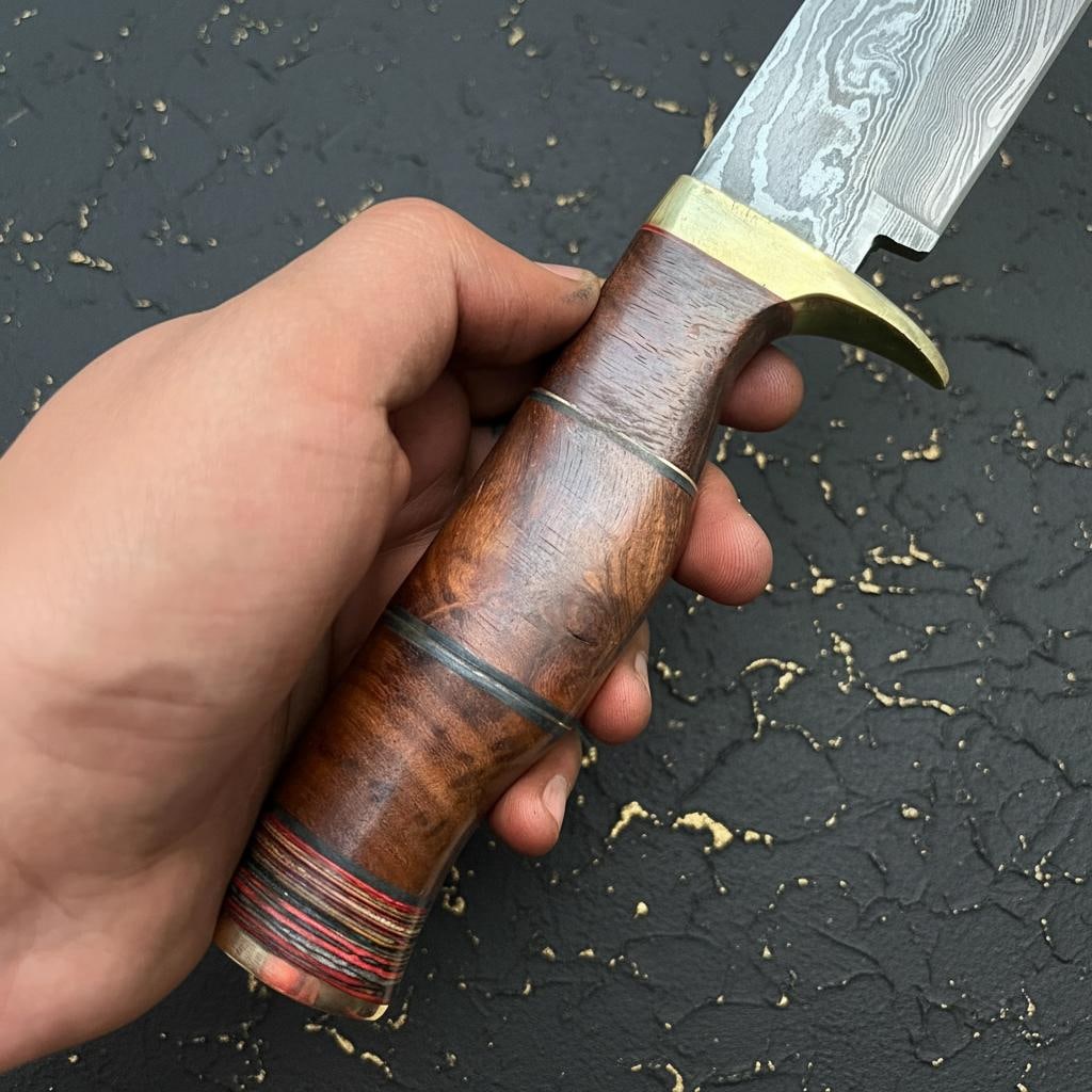 12" Handmade Damascus Steel Bowie Knife | Rosewood Handle | Hunting & Camping - 5