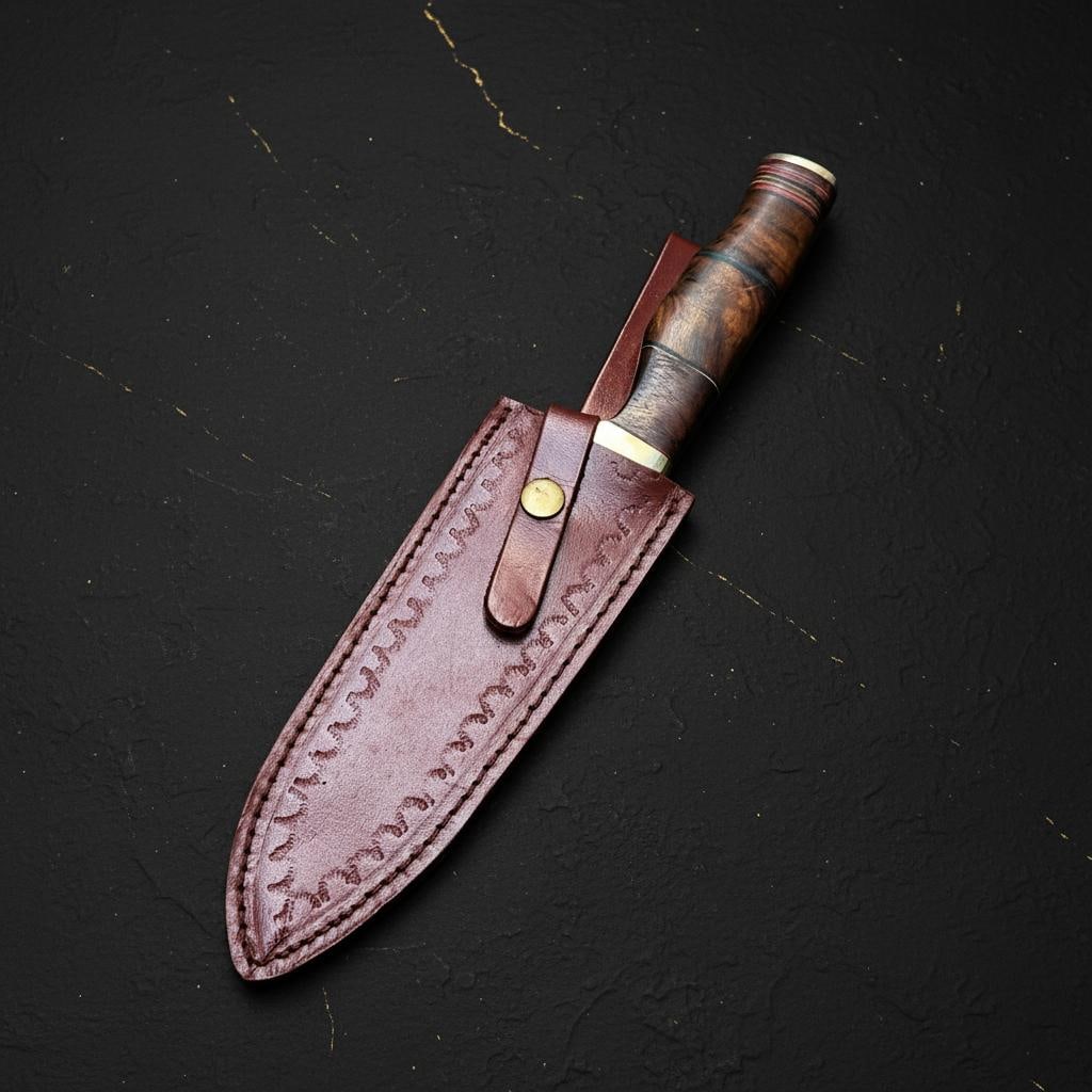 12" Handmade Damascus Steel Bowie Knife | Rosewood Handle | Hunting & Camping - 6