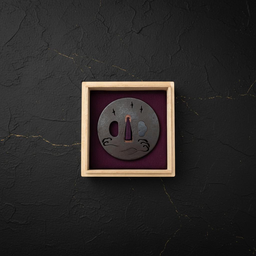 Iron Sukashi Tsuba with Plovers and Waves, Inshu Suruga School, Antique Edo Sword Fitting - 12