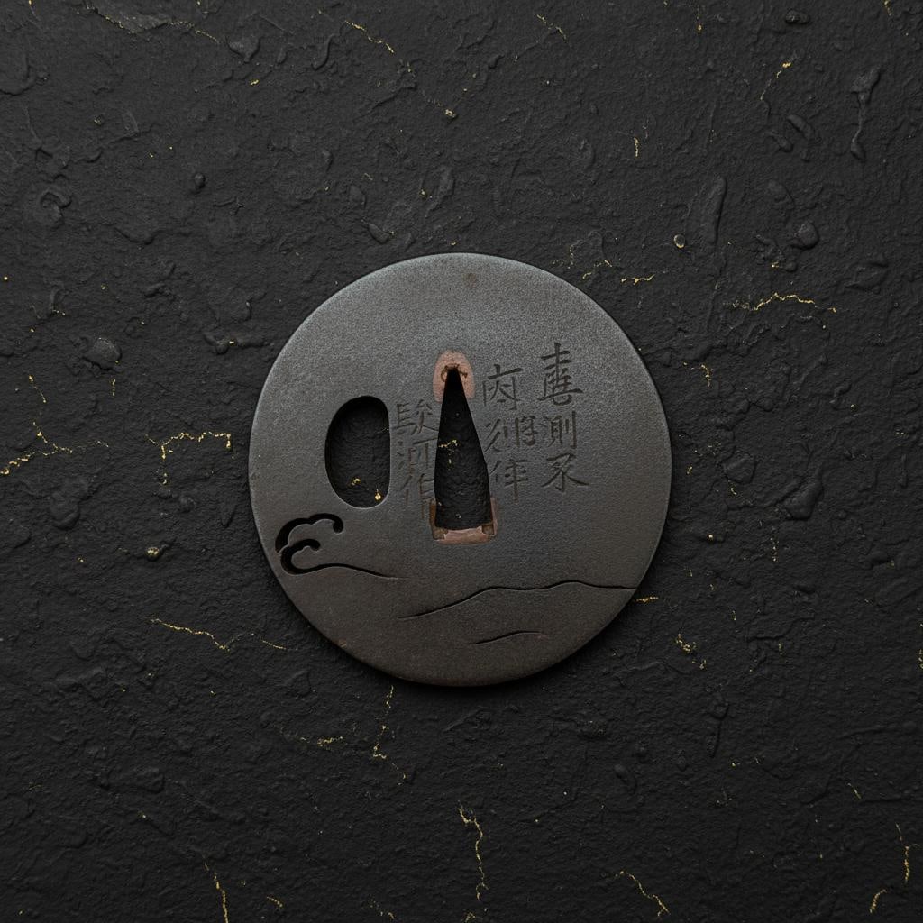 Iron Sukashi Tsuba with Plovers and Waves, Inshu Suruga School, Antique Edo Sword Fitting - 8