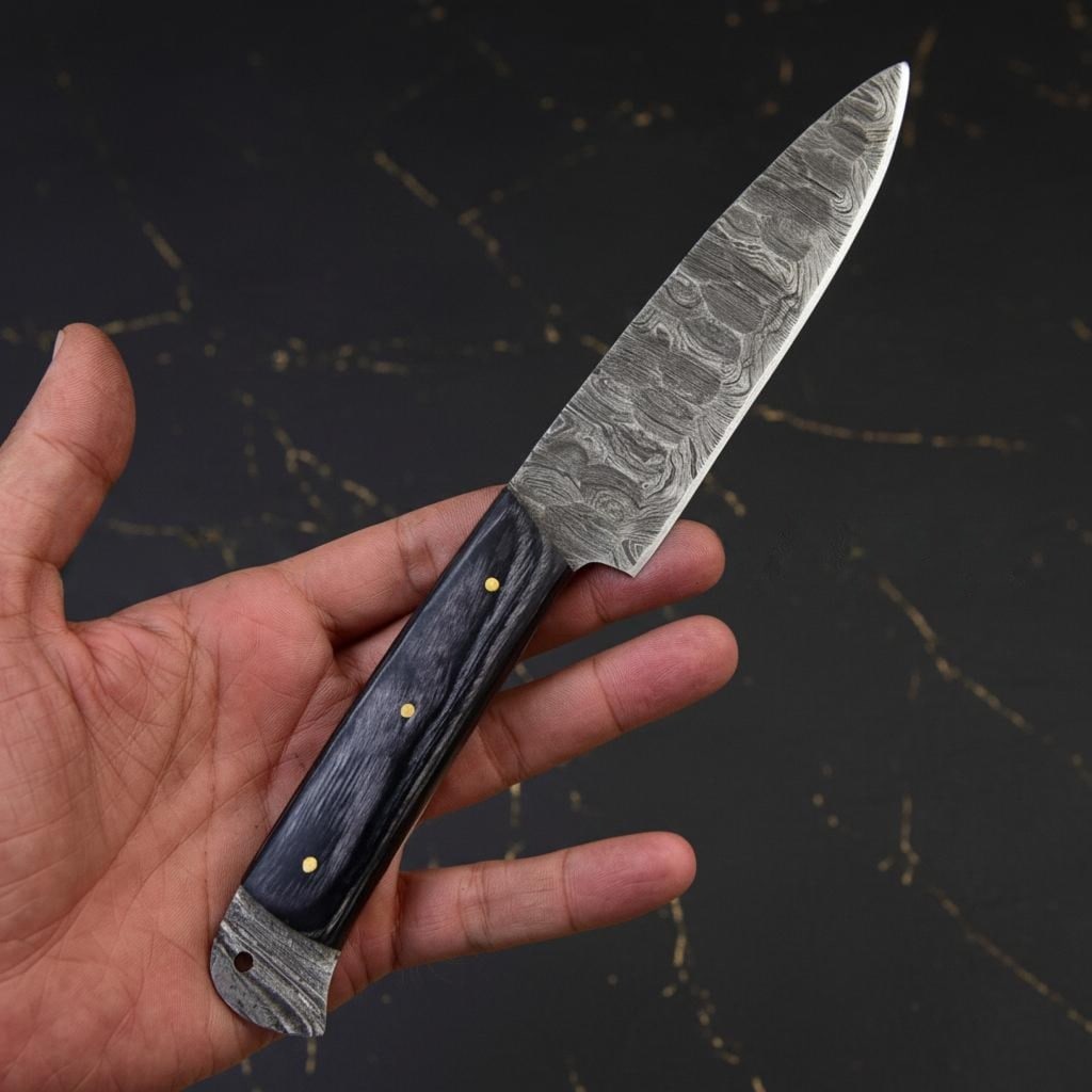 Set of 8 Hand Forged Damascus Steel Steak Knives - Black Wood Handles - 3