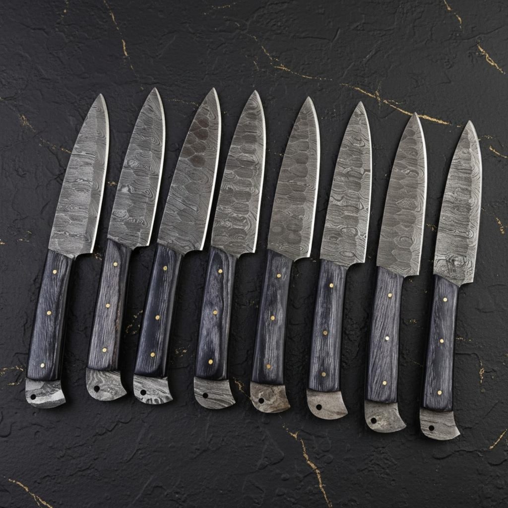 Set of 8 Hand Forged Damascus Steel Steak Knives - Black Wood Handles - 4