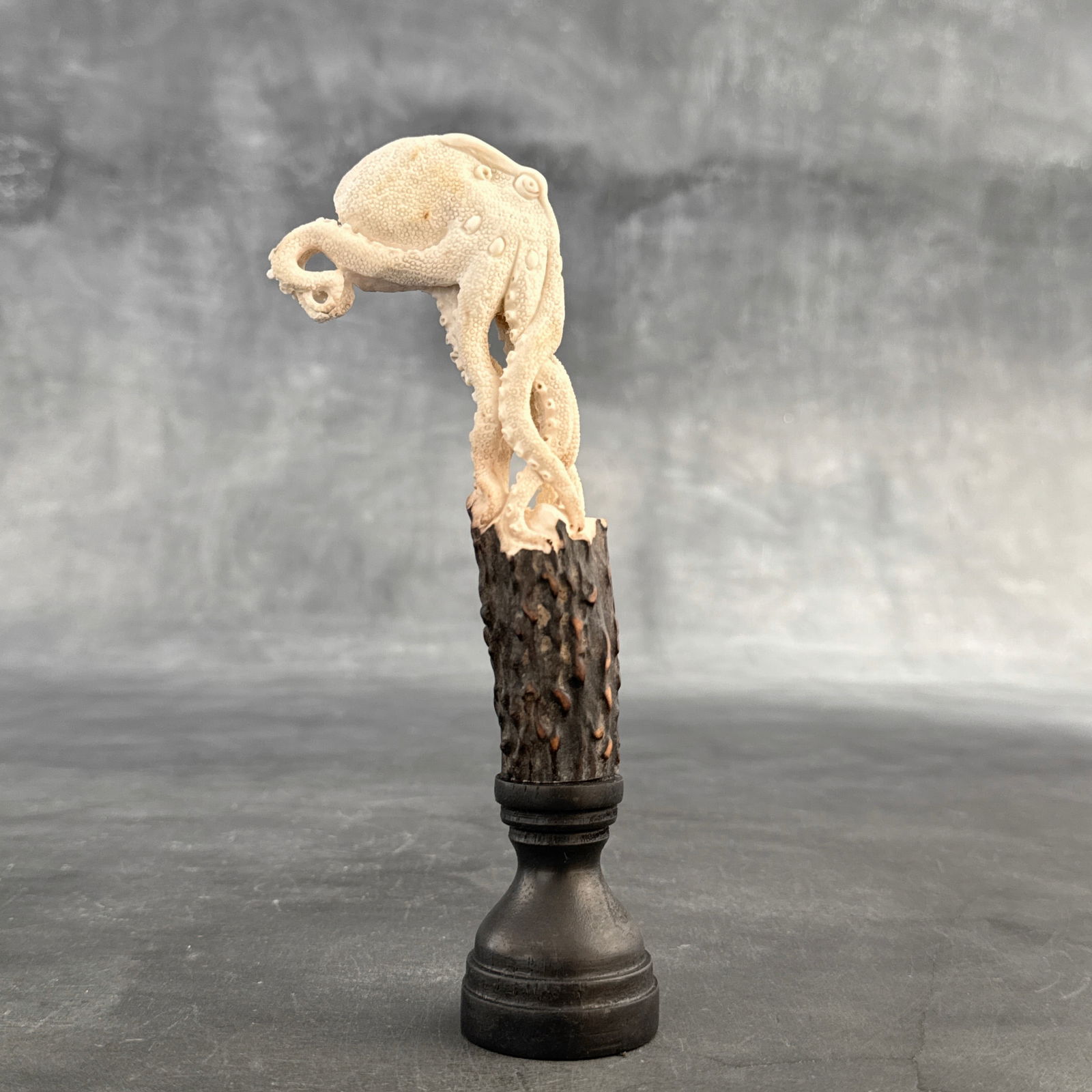 Stunning carved deer antler with stand - Octopus carving - 3