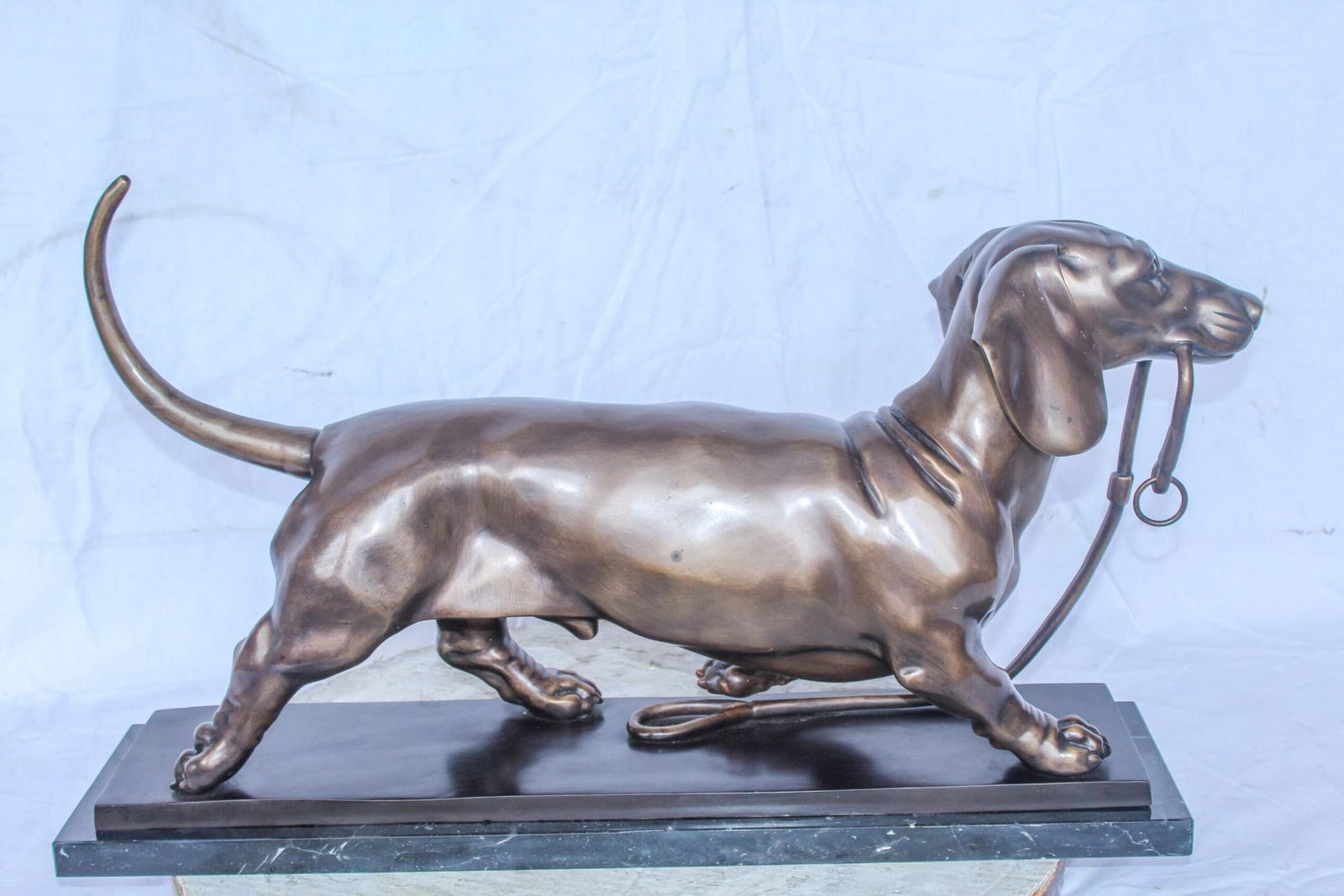 Detailed Dachshund Dog Walking Bronze Statue Mounted on Marble 29" x 8" x 15"H - 10