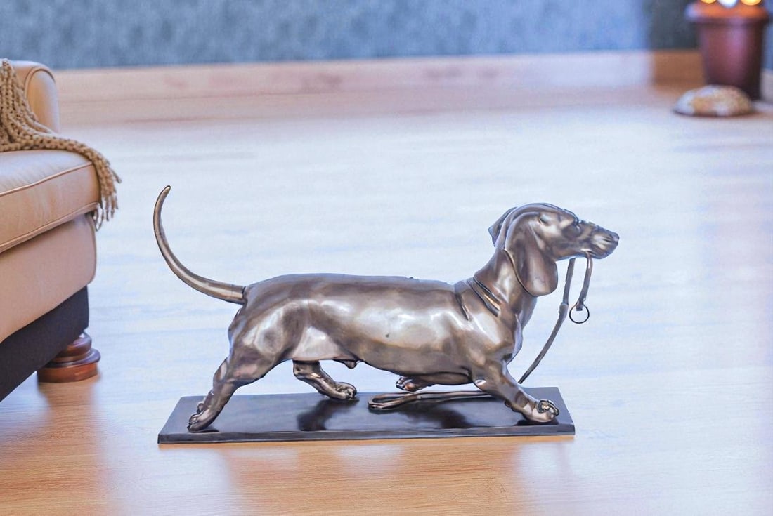 Detailed Dachshund Dog Walking Bronze Statue Mounted on Marble 29" x 8" x 15"H - 2