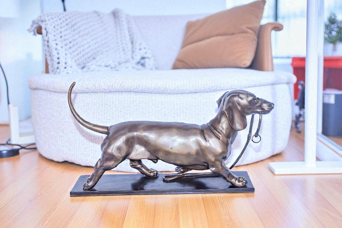 Detailed Dachshund Dog Walking Bronze Statue Mounted on Marble 29" x 8" x 15"H - 3