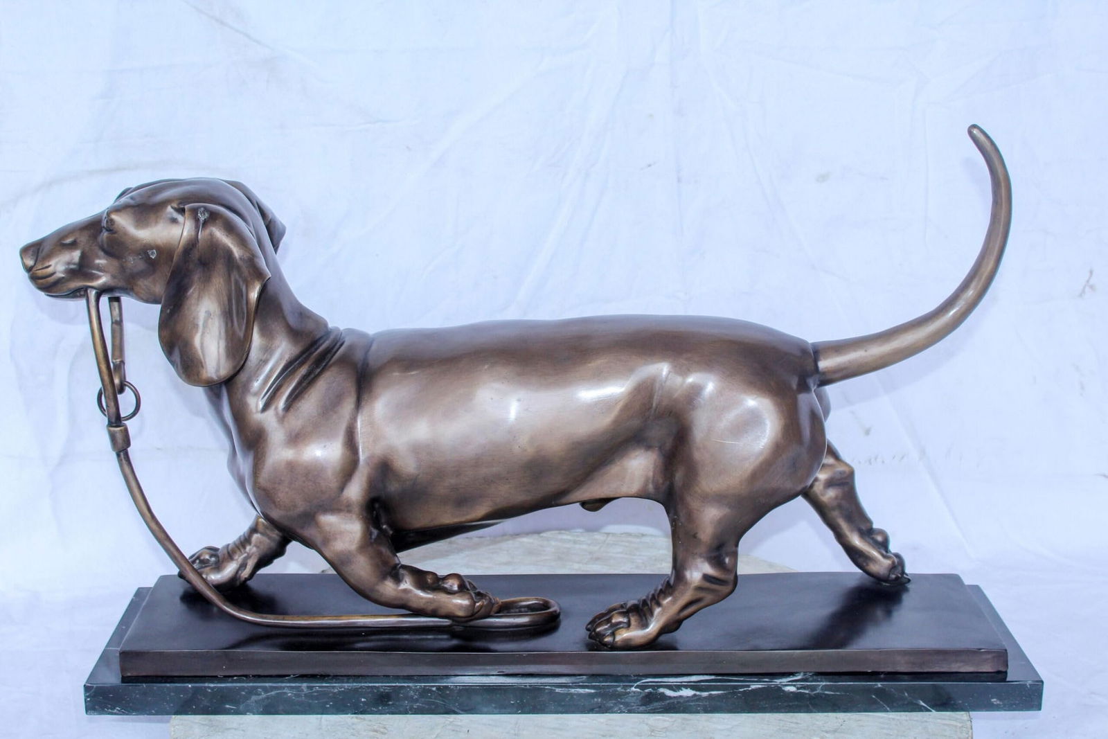 Detailed Dachshund Dog Walking Bronze Statue Mounted on Marble 29" x 8" x 15"H - 4