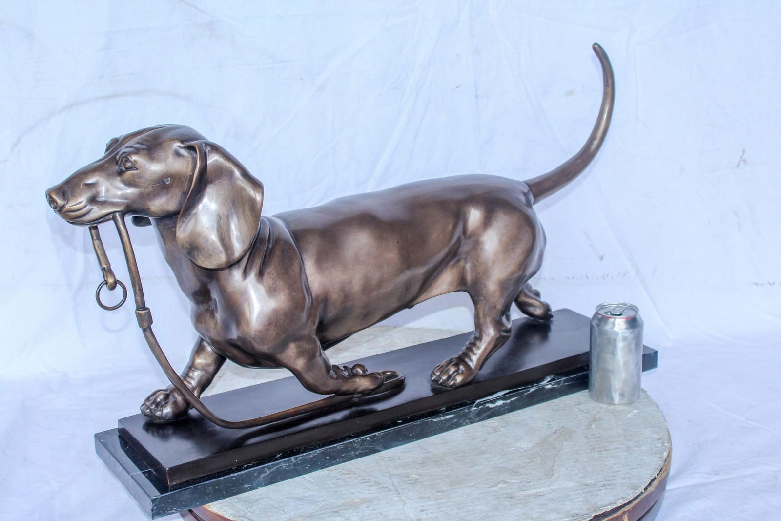 Detailed Dachshund Dog Walking Bronze Statue Mounted on Marble 29" x 8" x 15"H - 5