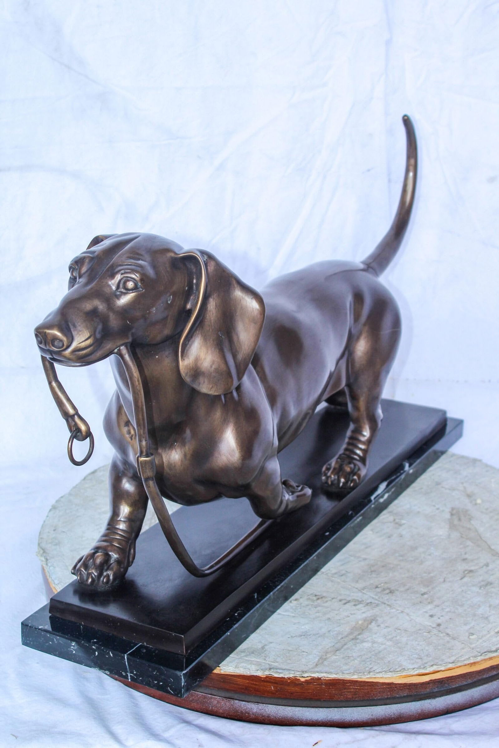 Detailed Dachshund Dog Walking Bronze Statue Mounted on Marble 29" x 8" x 15"H - 6