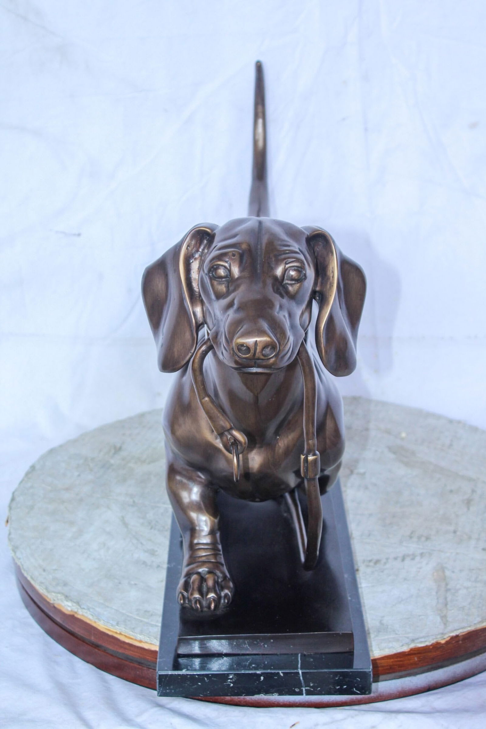 Detailed Dachshund Dog Walking Bronze Statue Mounted on Marble 29" x 8" x 15"H - 7