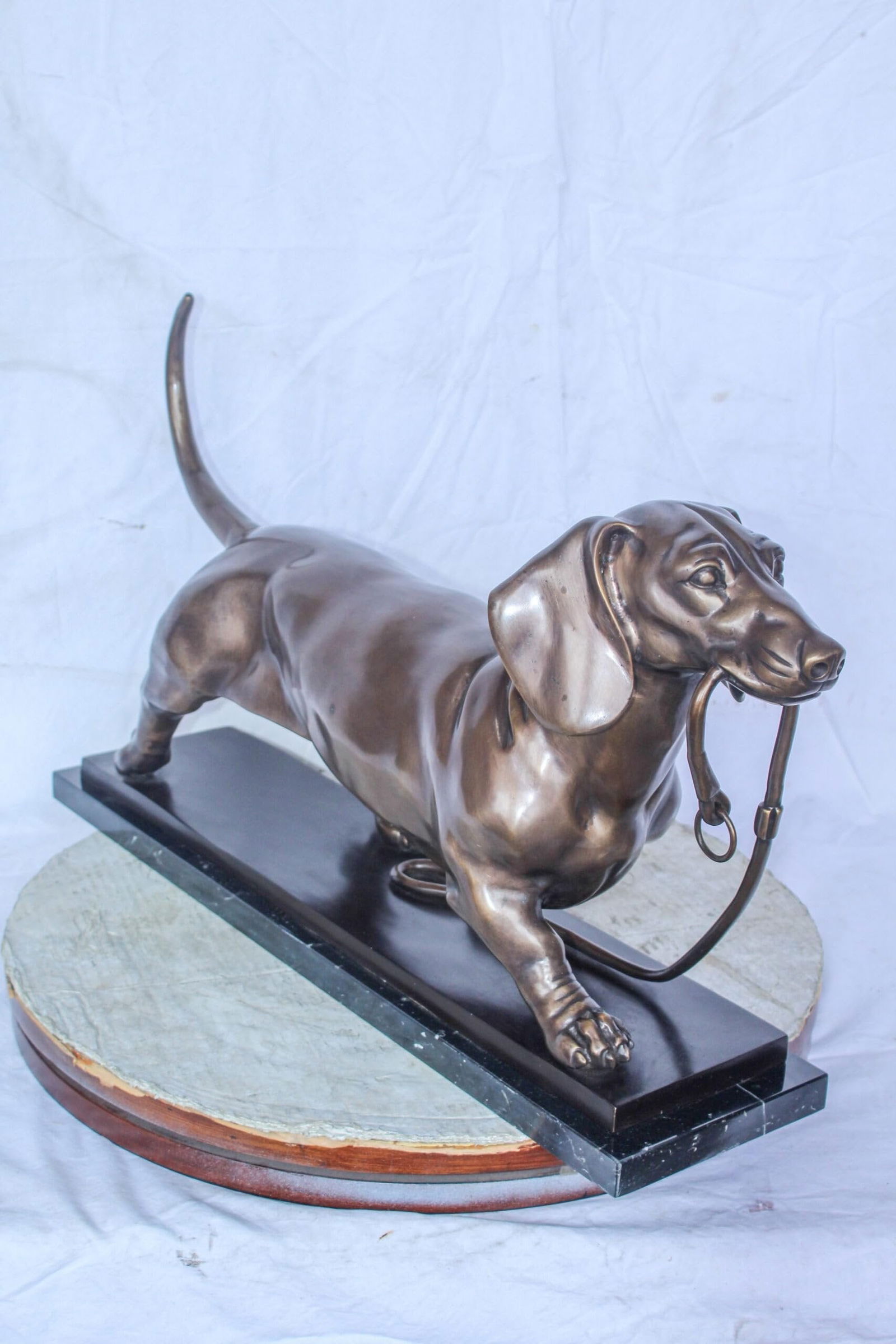 Detailed Dachshund Dog Walking Bronze Statue Mounted on Marble 29" x 8" x 15"H - 8