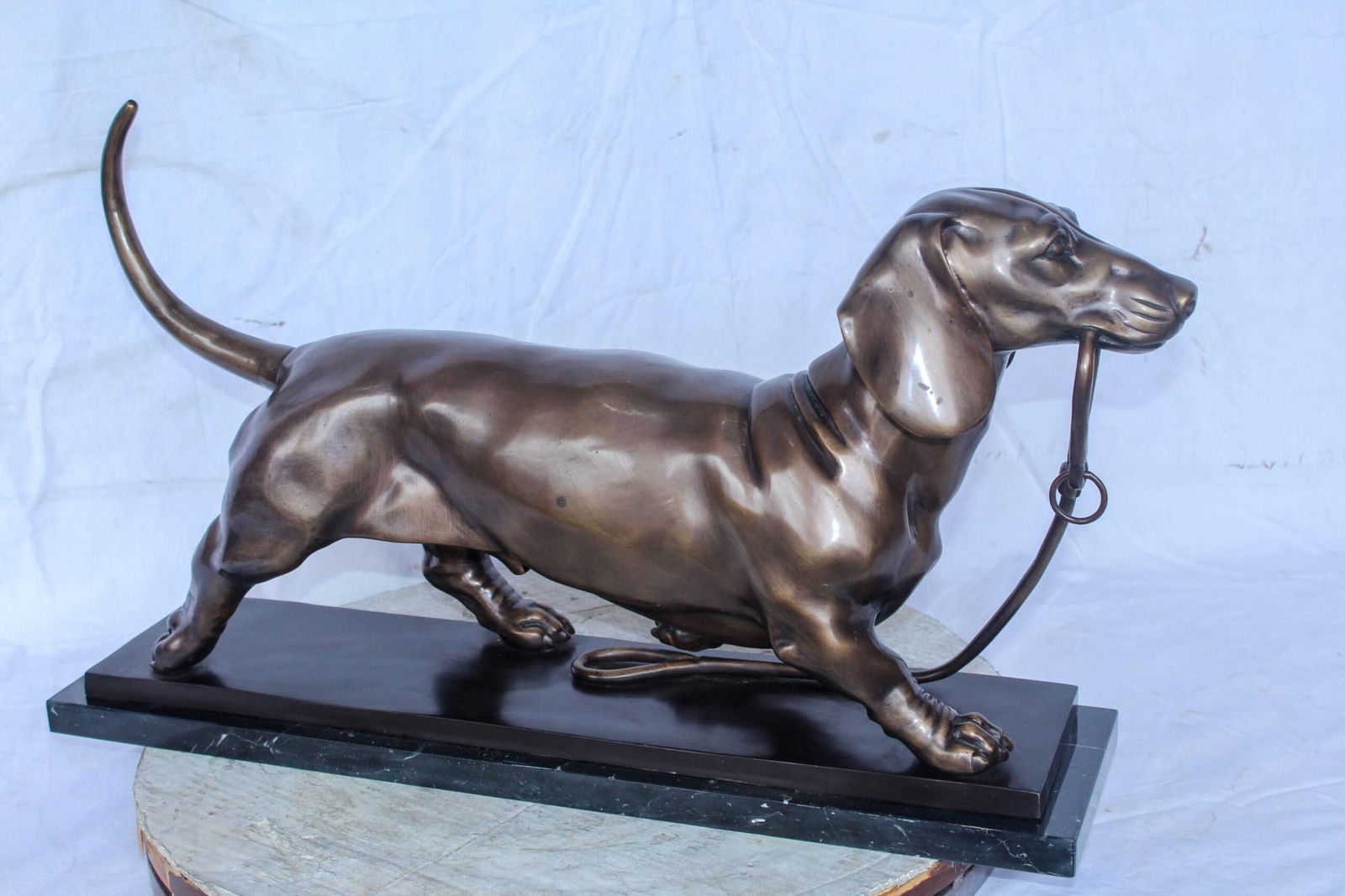 Detailed Dachshund Dog Walking Bronze Statue Mounted on Marble 29" x 8" x 15"H - 9