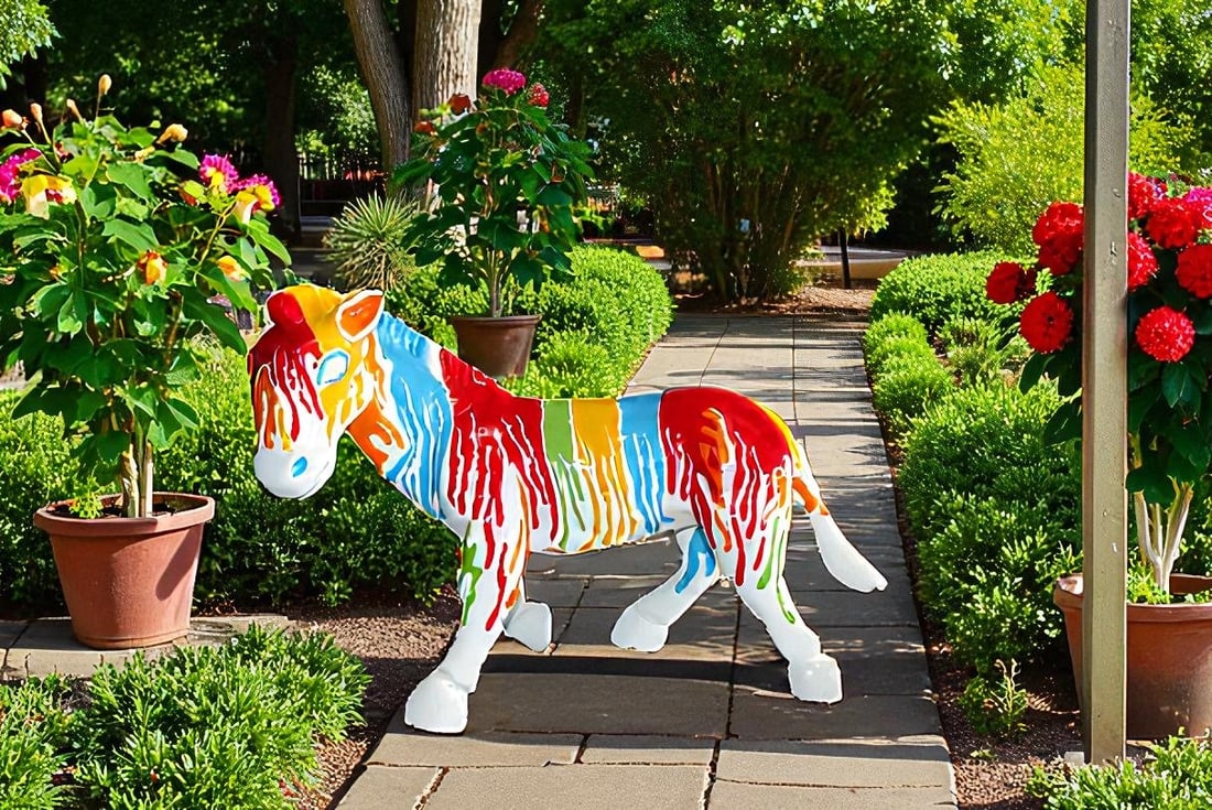 A Burst of Color Dripping Paint Fiberglass Donkey Statue 33" x 11" x 21"H - 2