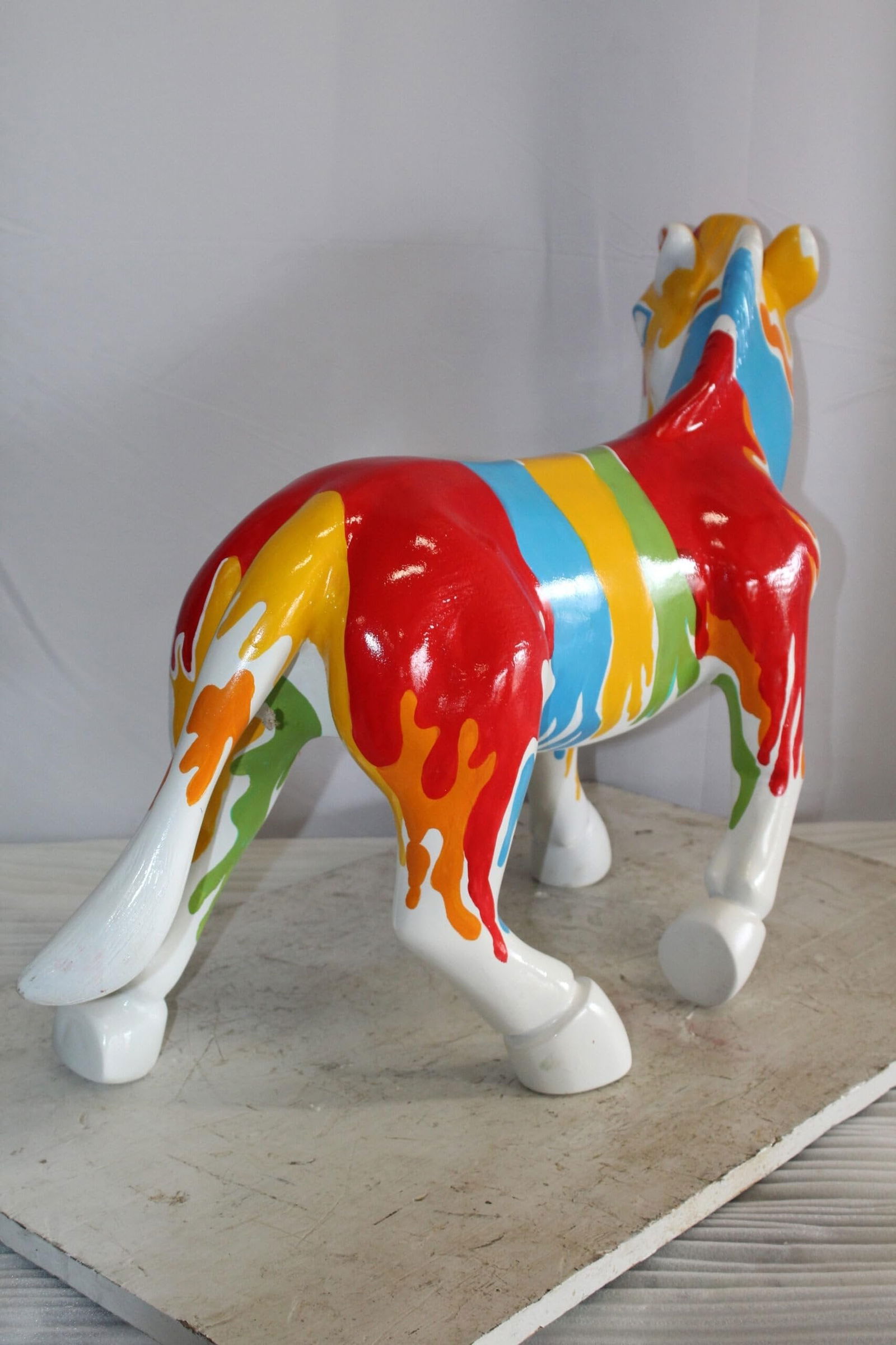 A Burst of Color Dripping Paint Fiberglass Donkey Statue 33" x 11" x 21"H - 7