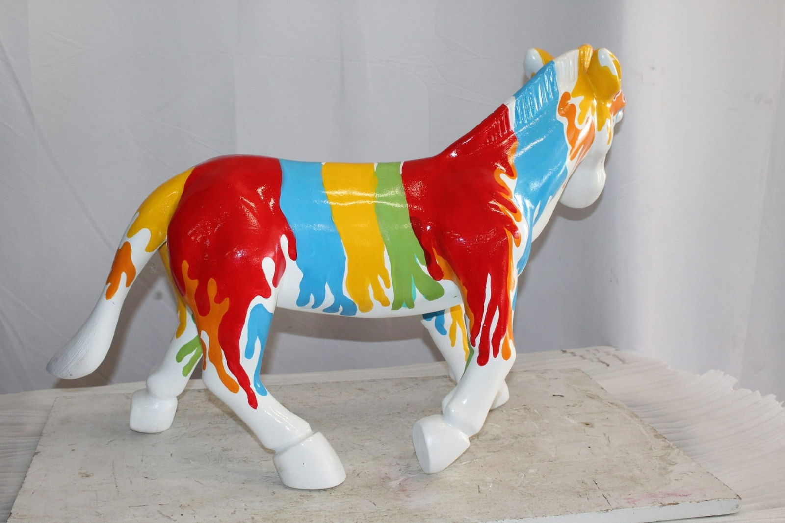 A Burst of Color Dripping Paint Fiberglass Donkey Statue 33" x 11" x 21"H - 9
