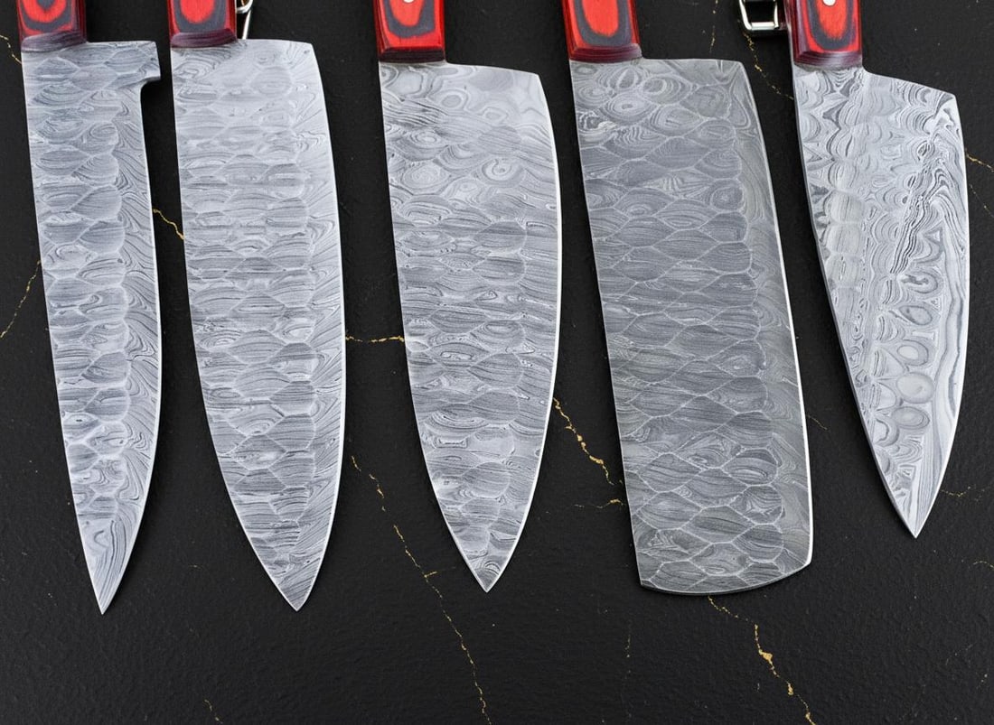 5 Piece Hand Forged Damascus Steel Chef Knife Set with Hardwood Handles & Sheaths - 4