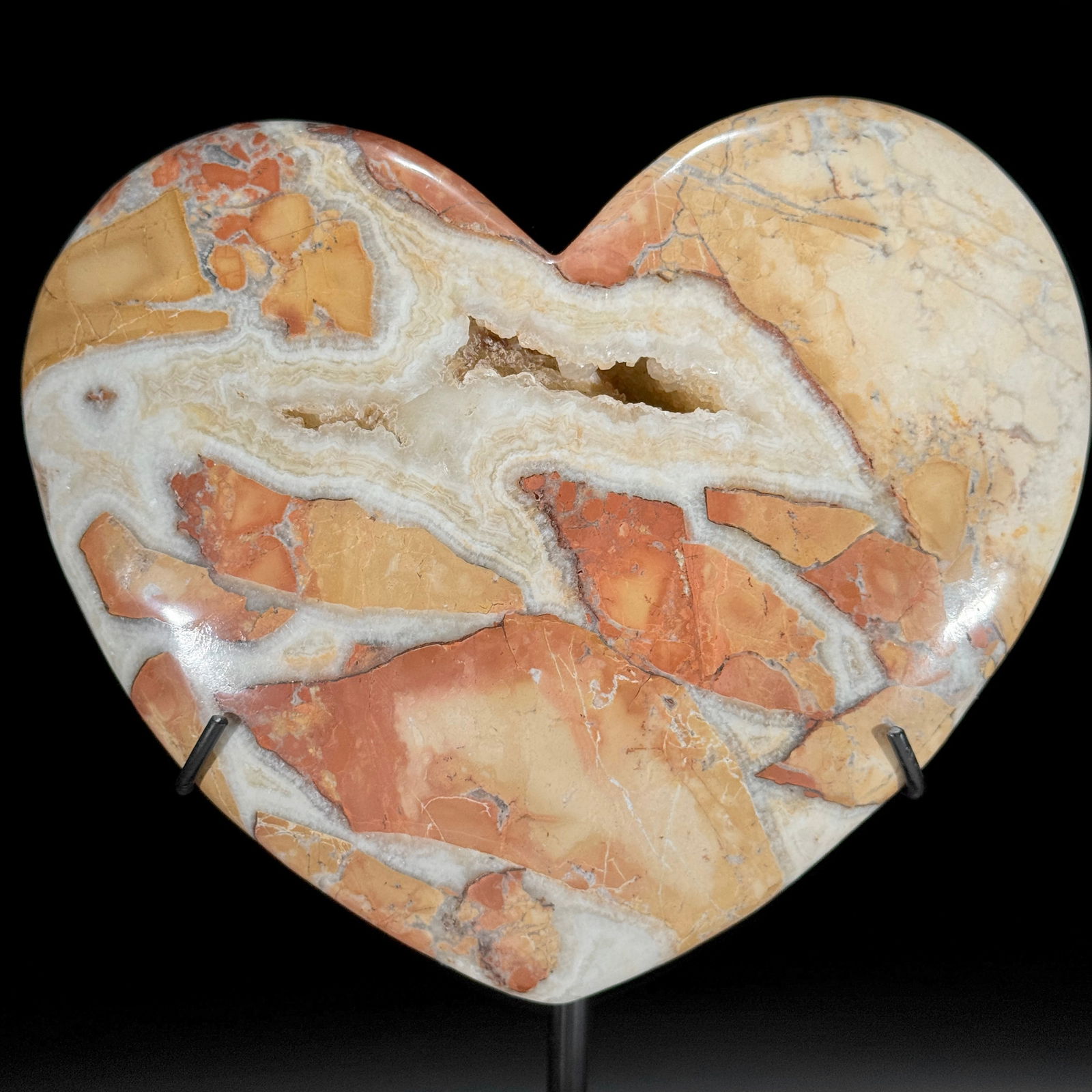Stunning set of 2 crystalized Maligano Jasper hearts with stands - 2