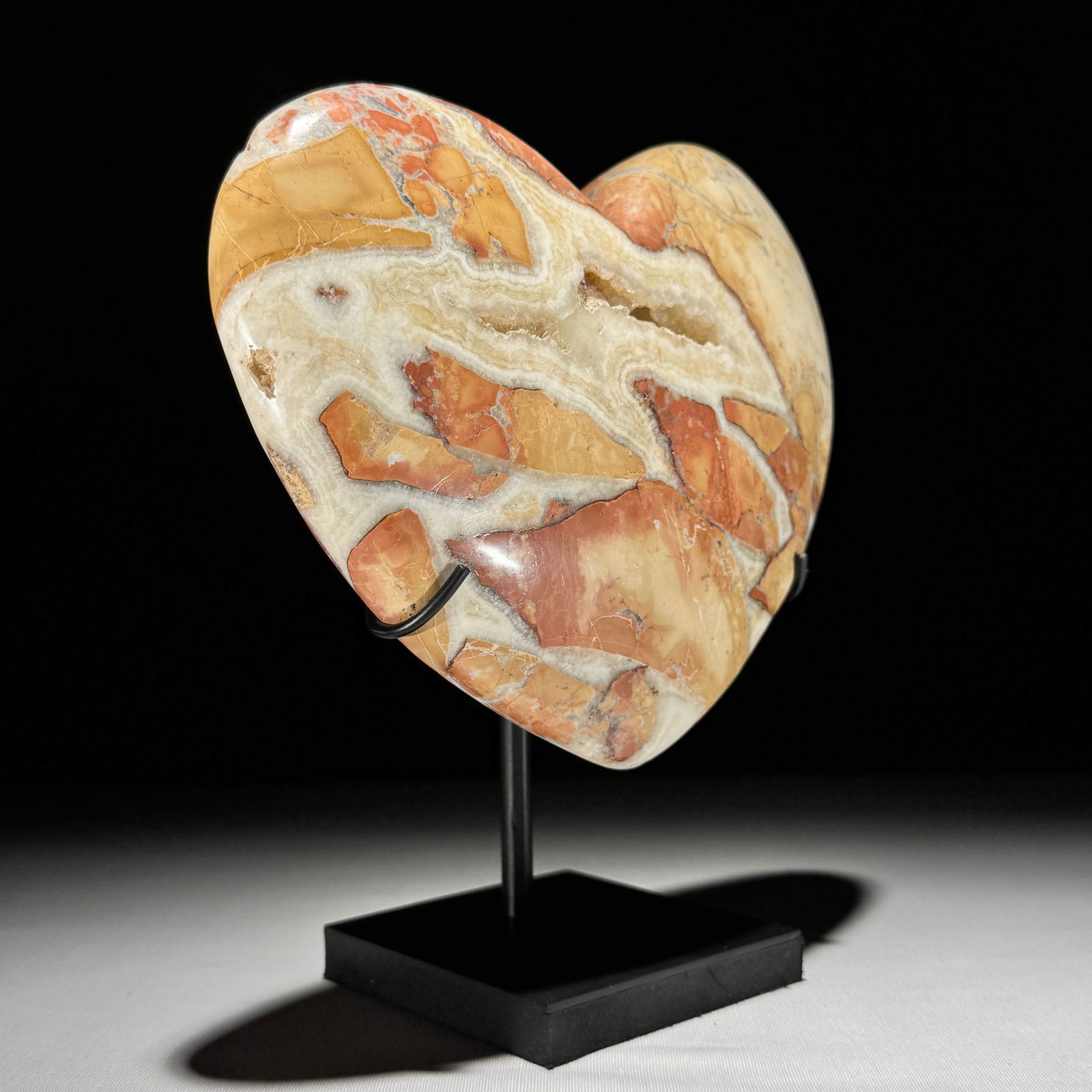 Stunning set of 2 crystalized Maligano Jasper hearts with stands - 5