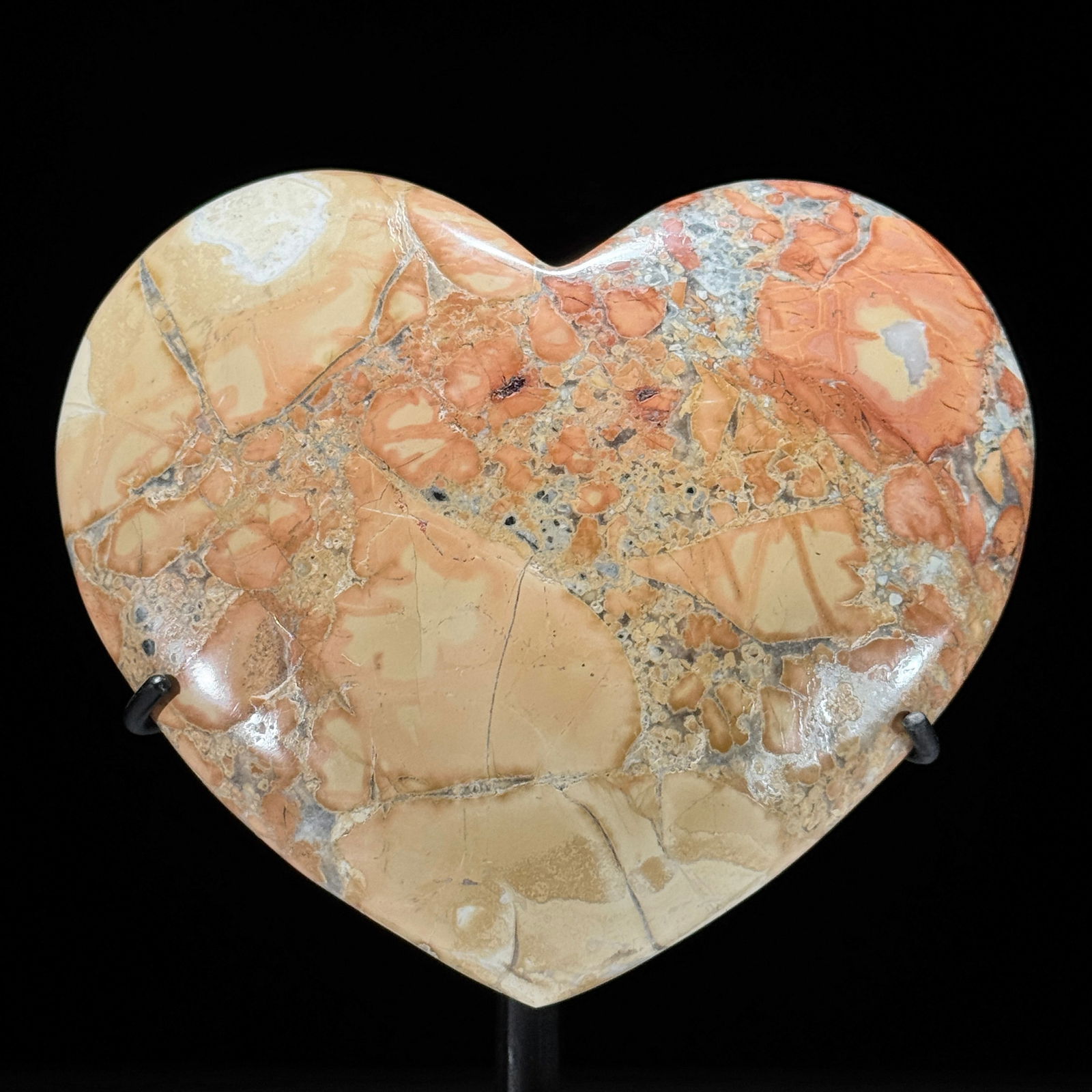 Stunning set of 2 crystalized Maligano Jasper hearts with stands - 6