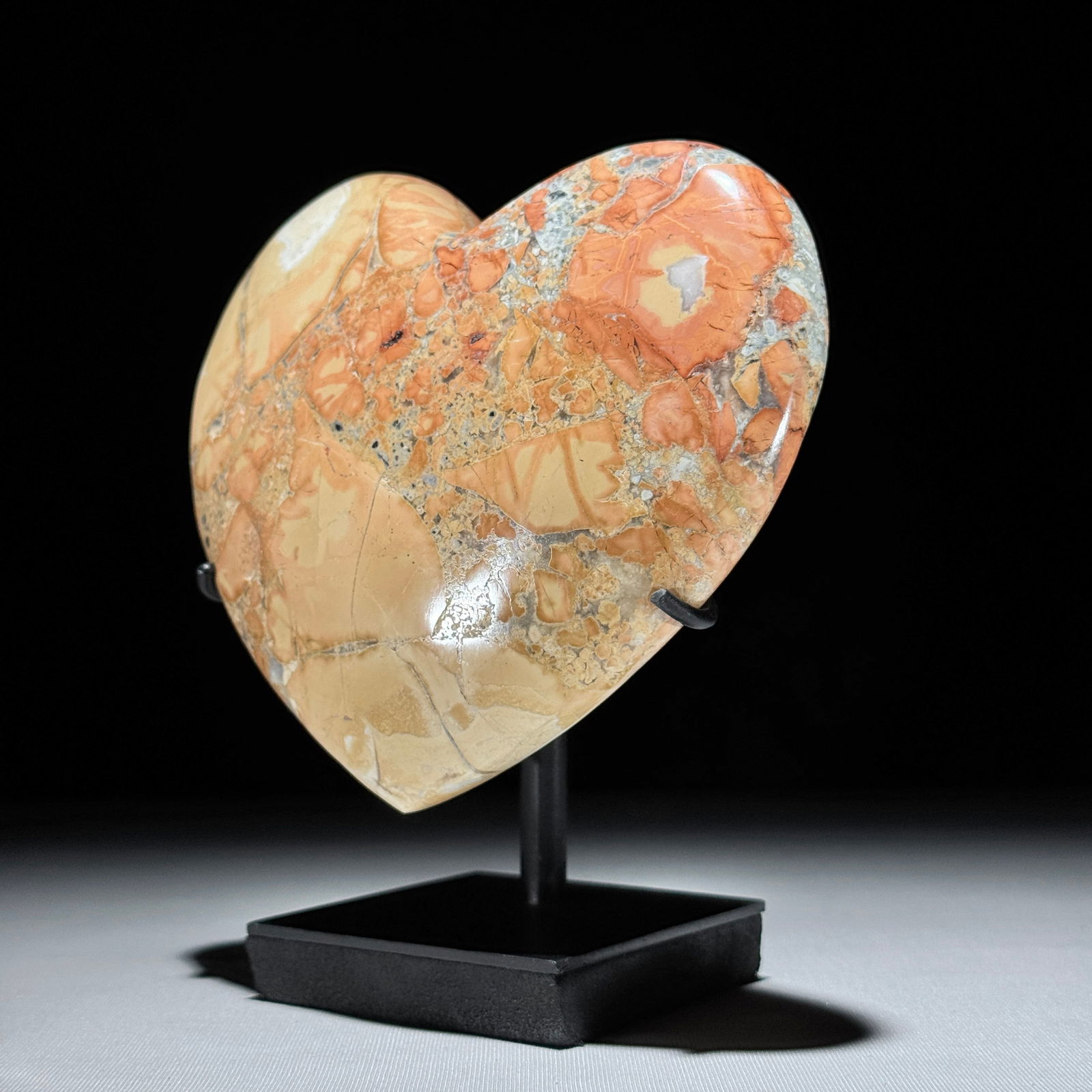 Stunning set of 2 crystalized Maligano Jasper hearts with stands - 9