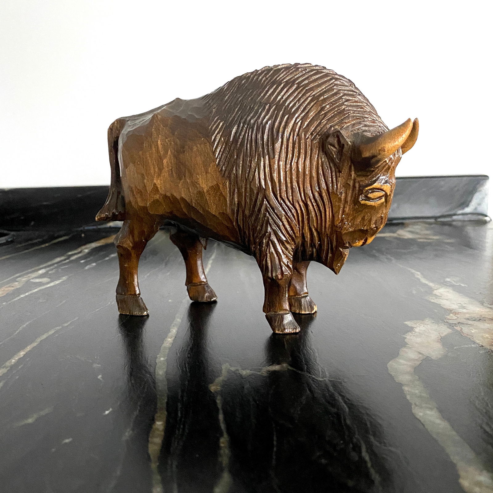 Amazing Vintage Wood Statue shaped like a Bison ramming a tree - 2