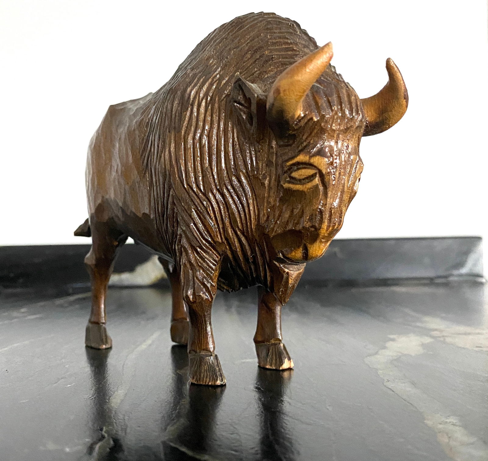 Amazing Vintage Wood Statue shaped like a Bison ramming a tree - 3