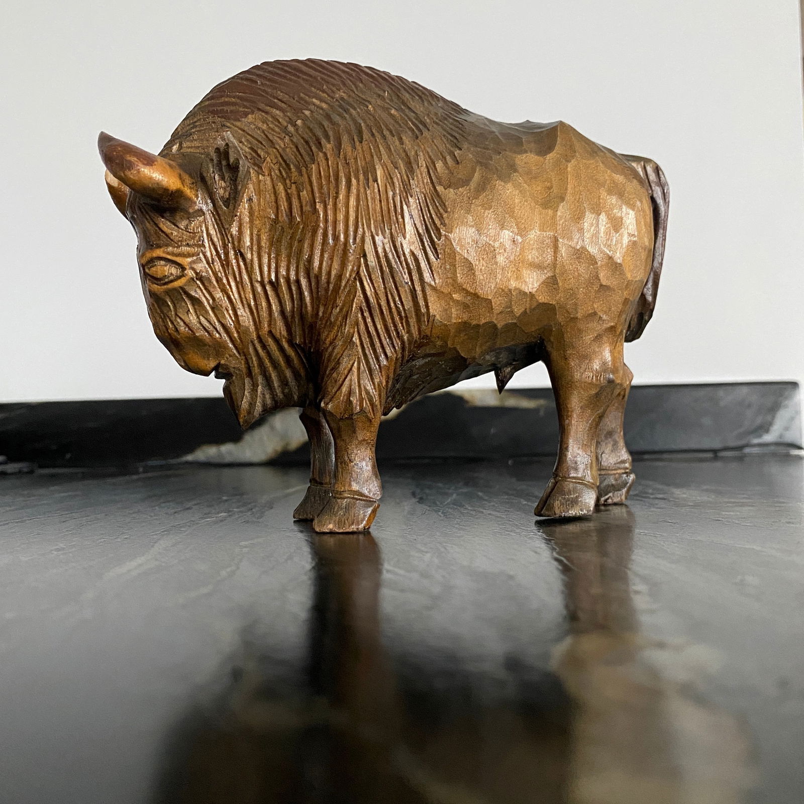 Amazing Vintage Wood Statue shaped like a Bison ramming a tree - 4