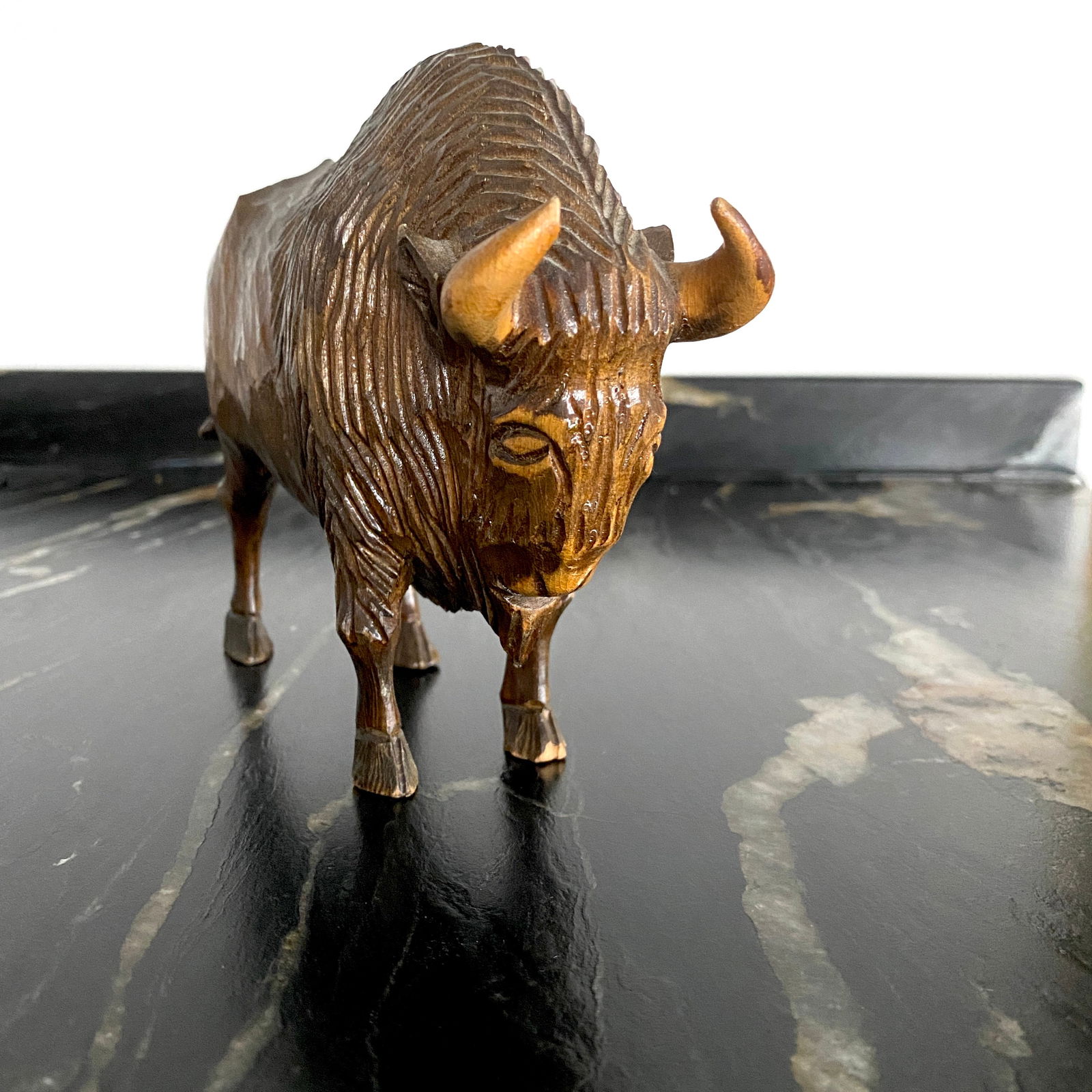 Amazing Vintage Wood Statue shaped like a Bison ramming a tree - 6