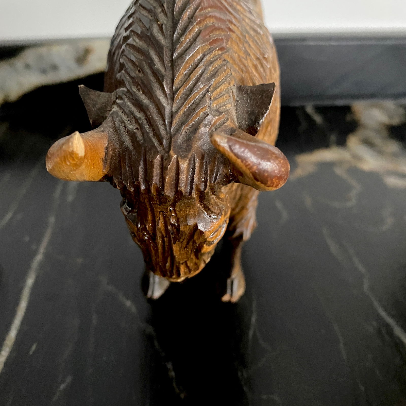 Amazing Vintage Wood Statue shaped like a Bison ramming a tree - 9