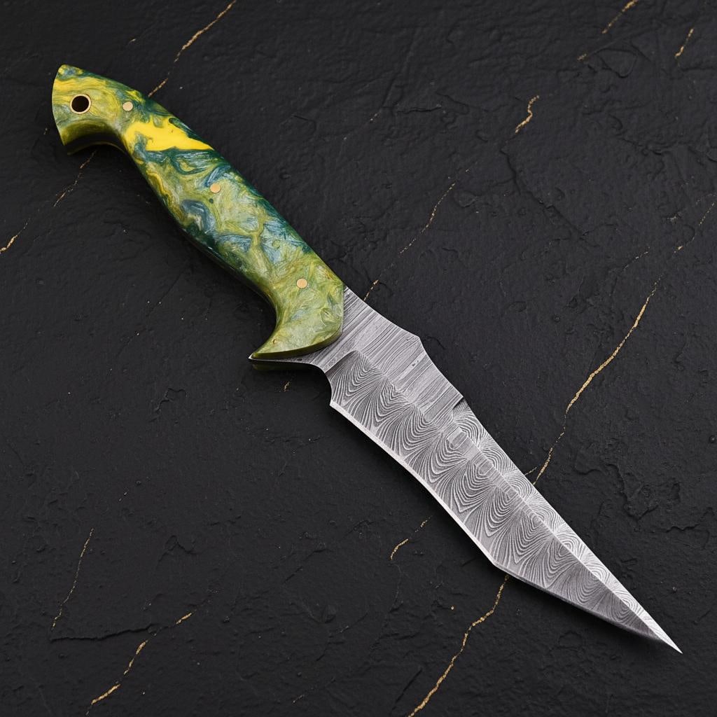 9" Hand Forged Damascus Steel Tanto Knife Full Tang Fixed Blade with Wood Handle - 3