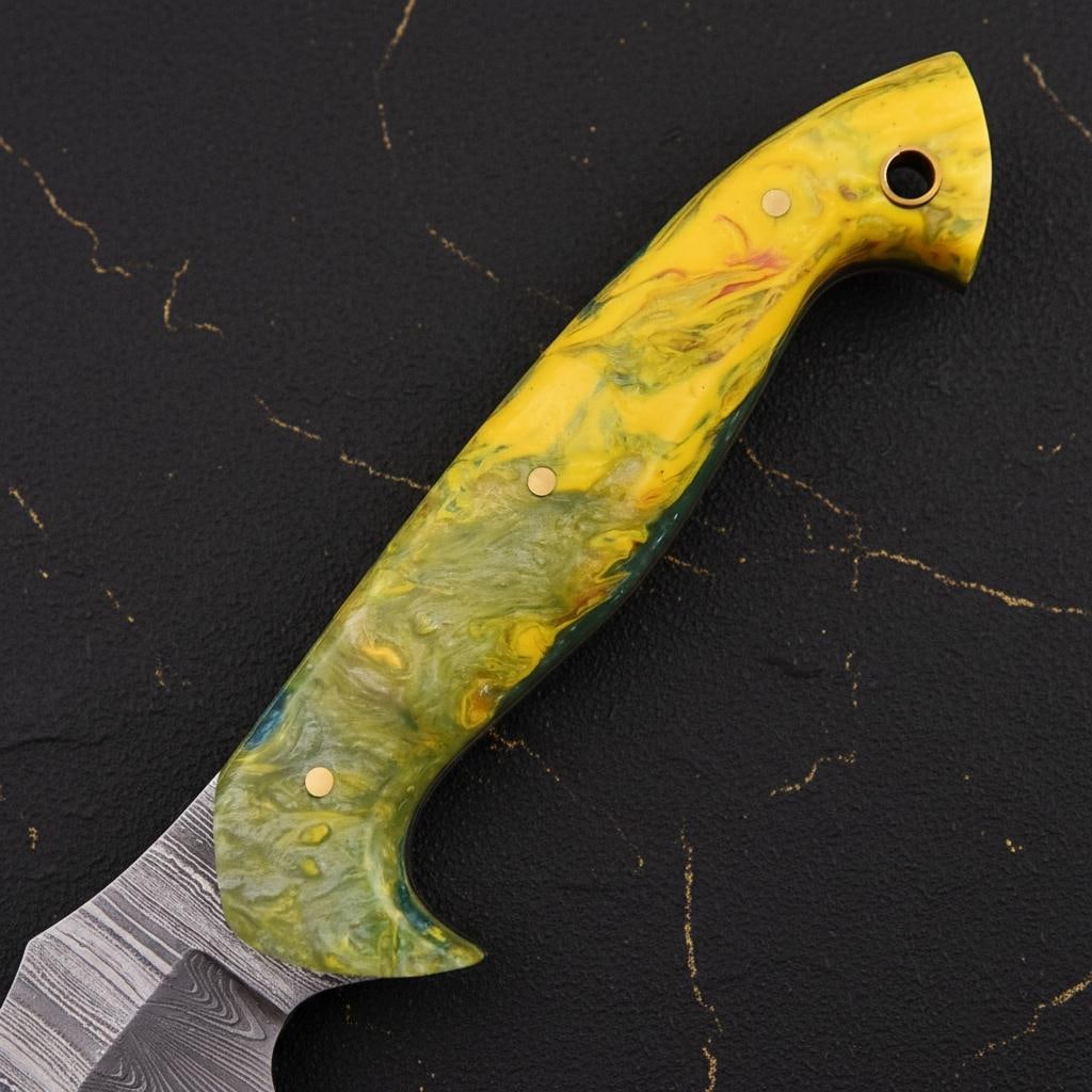 9" Hand Forged Damascus Steel Tanto Knife Full Tang Fixed Blade with Wood Handle - 4